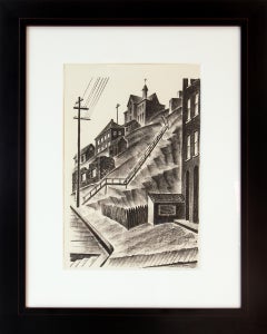 Central City, Colorado 3/25, 1930s Black White Modernist Cityscape Lithograph