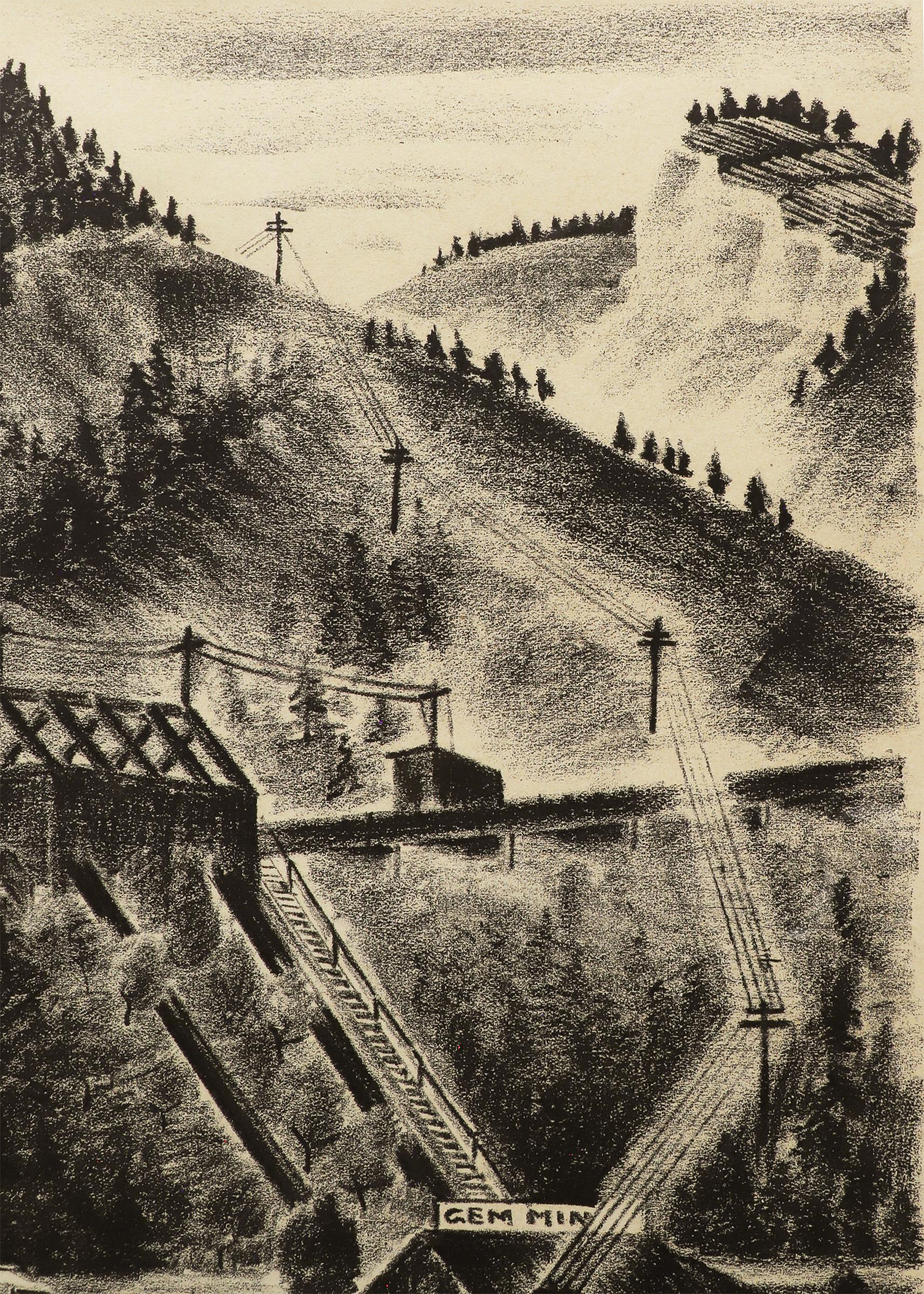 Gem Mining Company, Colorado Landscape Mining Scene 1930s Lithograph Print For Sale 2