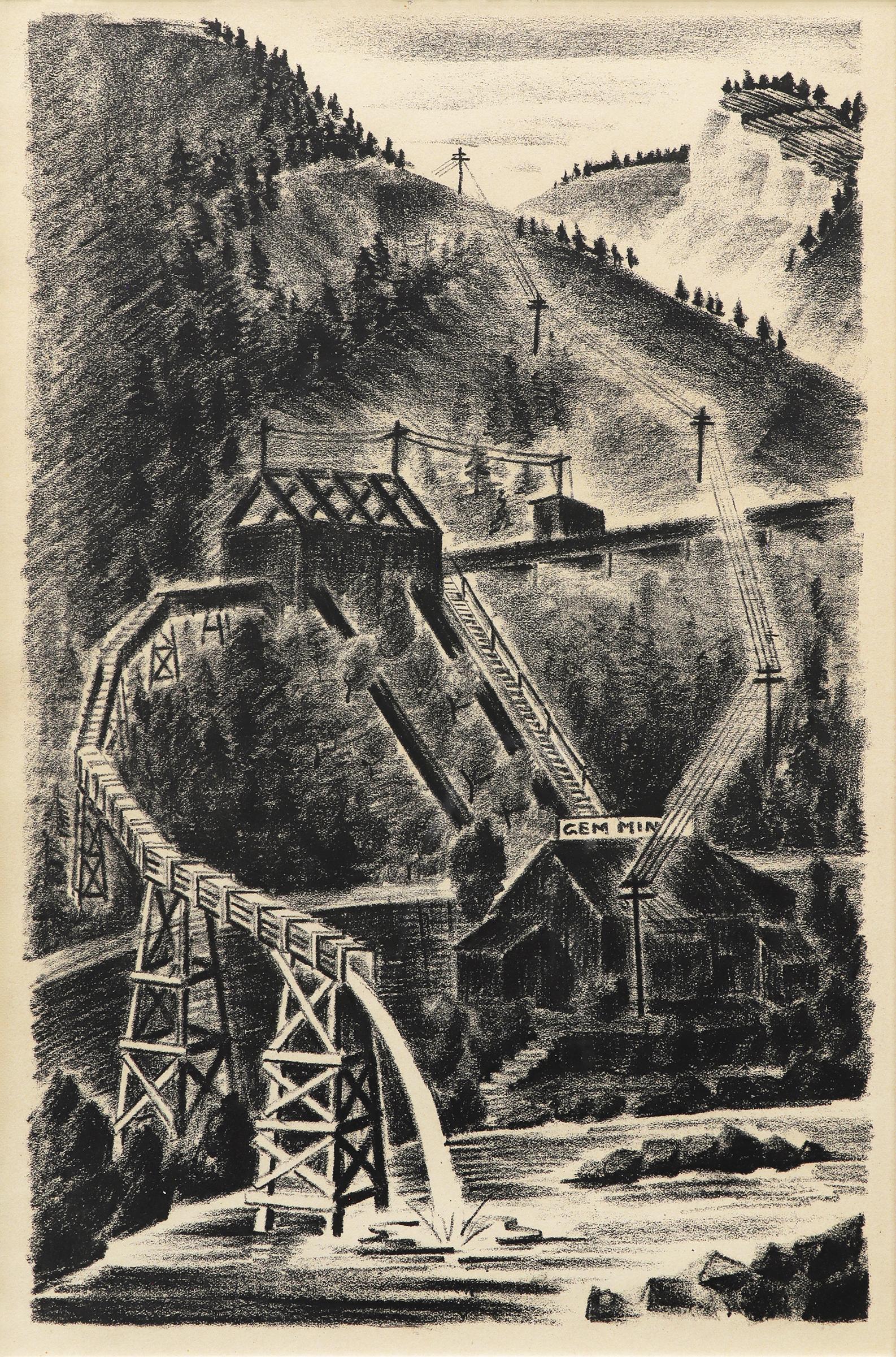 Gem Mining Company, Colorado Landscape Mining Scene 1930s Lithograph Print