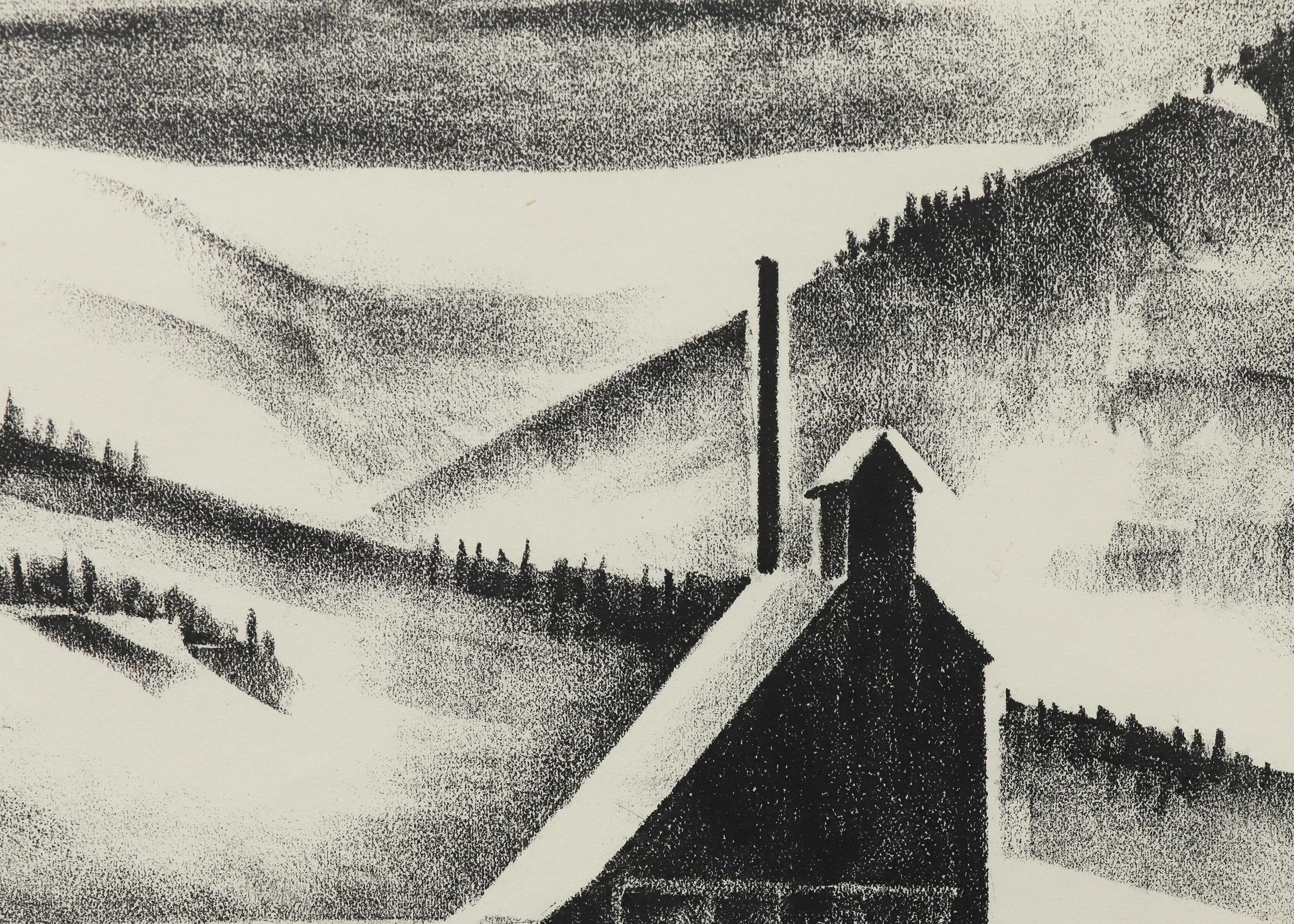 Mine Near Continental Divide, Black White Colorado Mountain Landscape Winter - American Modern Print by Arnold Ronnebeck
