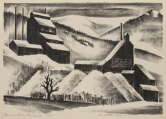 Mine Near Contintental Divide, Colorado, 1930s Black & White Original Lithograph