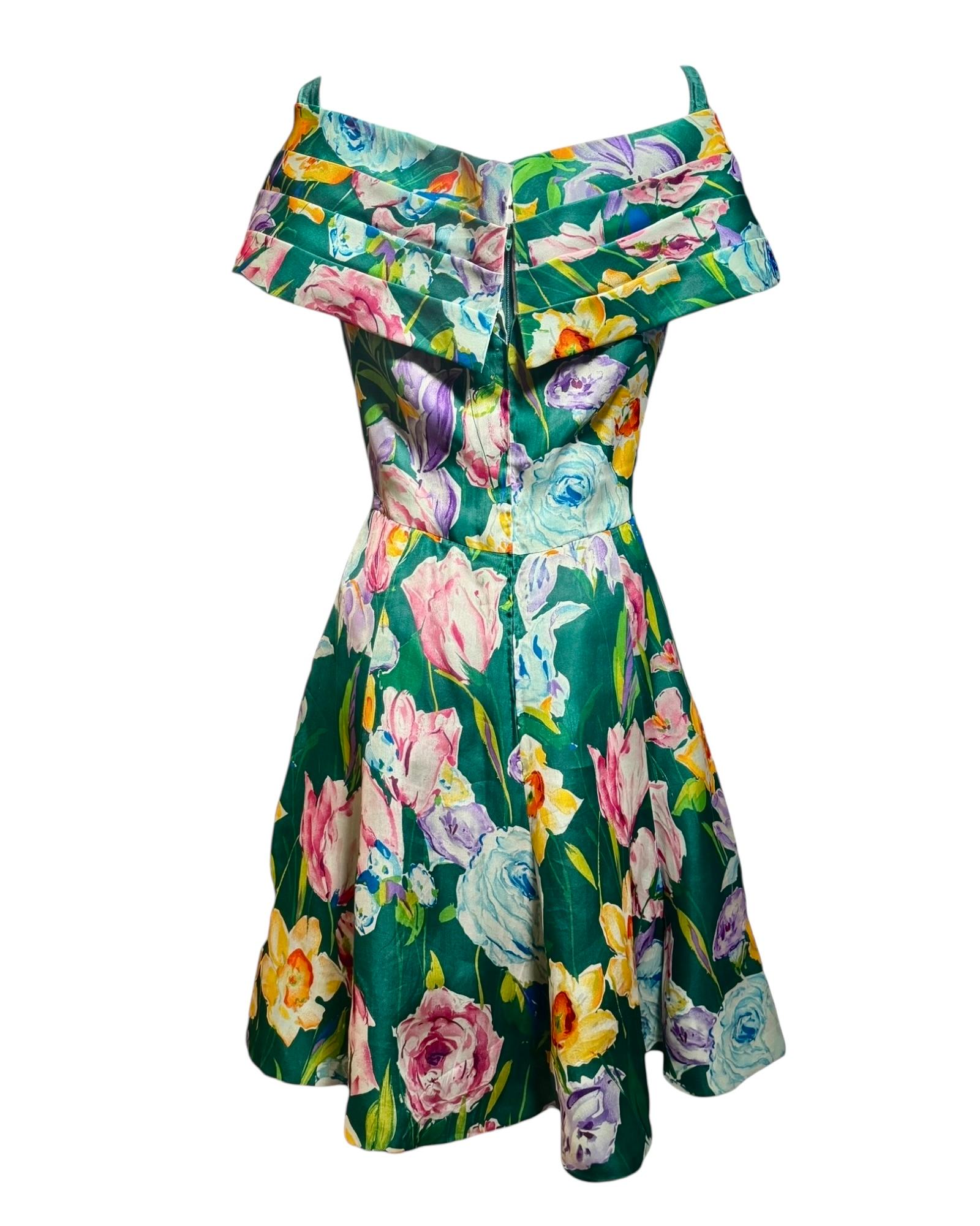 Arnold Scaasi 1950s Off-Shoulder Silk Floral Dress – Brooklyn Museum Provenance en vente 4
