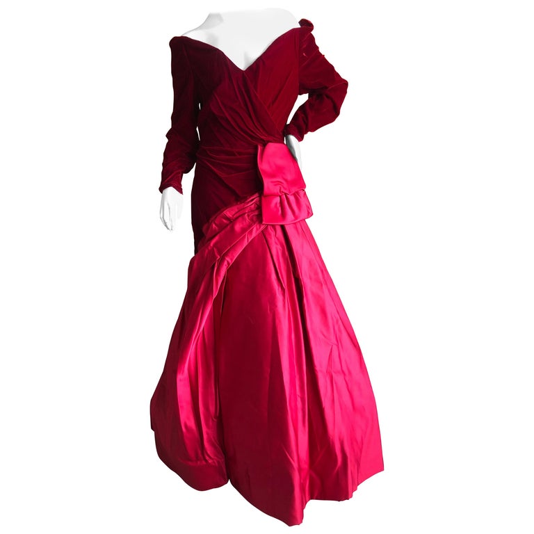 Arnold Scaasi 1980'S Dramatic Red off the Shoulder Gown For Sale at 1stDibs