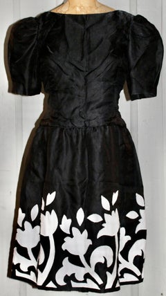 Arnold Scaasi Black with white Tulip Appliqués Cocktail Dress