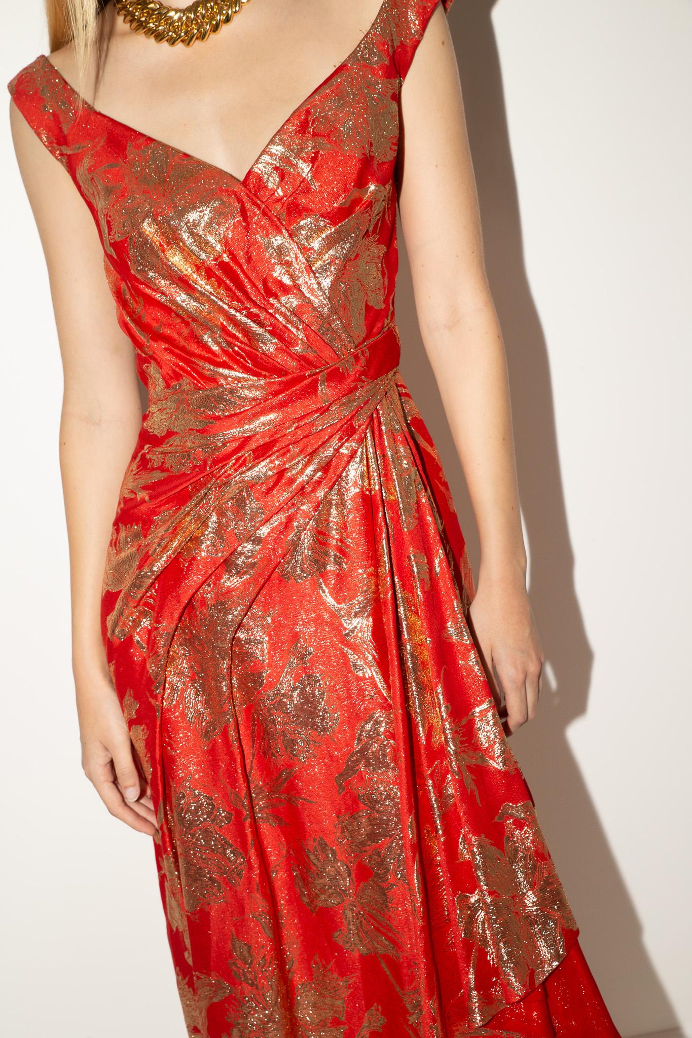 Arnold Scaasi Couture 1960 - Robe drapée en brocart de soie métallisée en vente 5