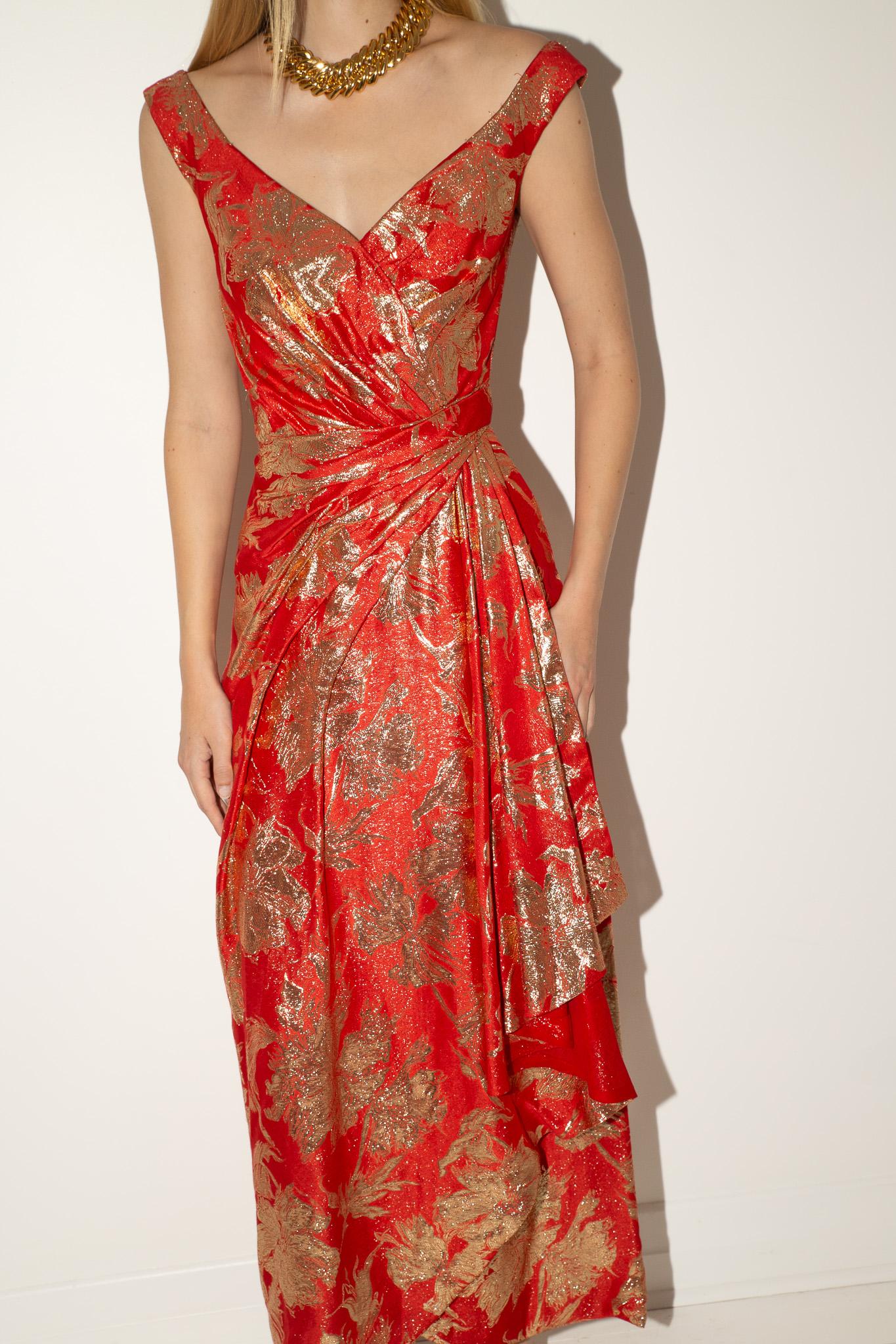 Arnold Scaasi Couture 1960 - Robe drapée en brocart de soie métallisée Excellent état - En vente à BELLEVUE HILL, NSW