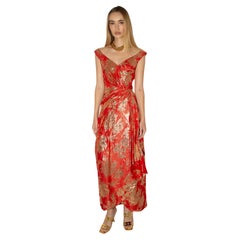 Arnold Scaasi Couture 1960's Metallic Silk Brocade Draped Gown Dress