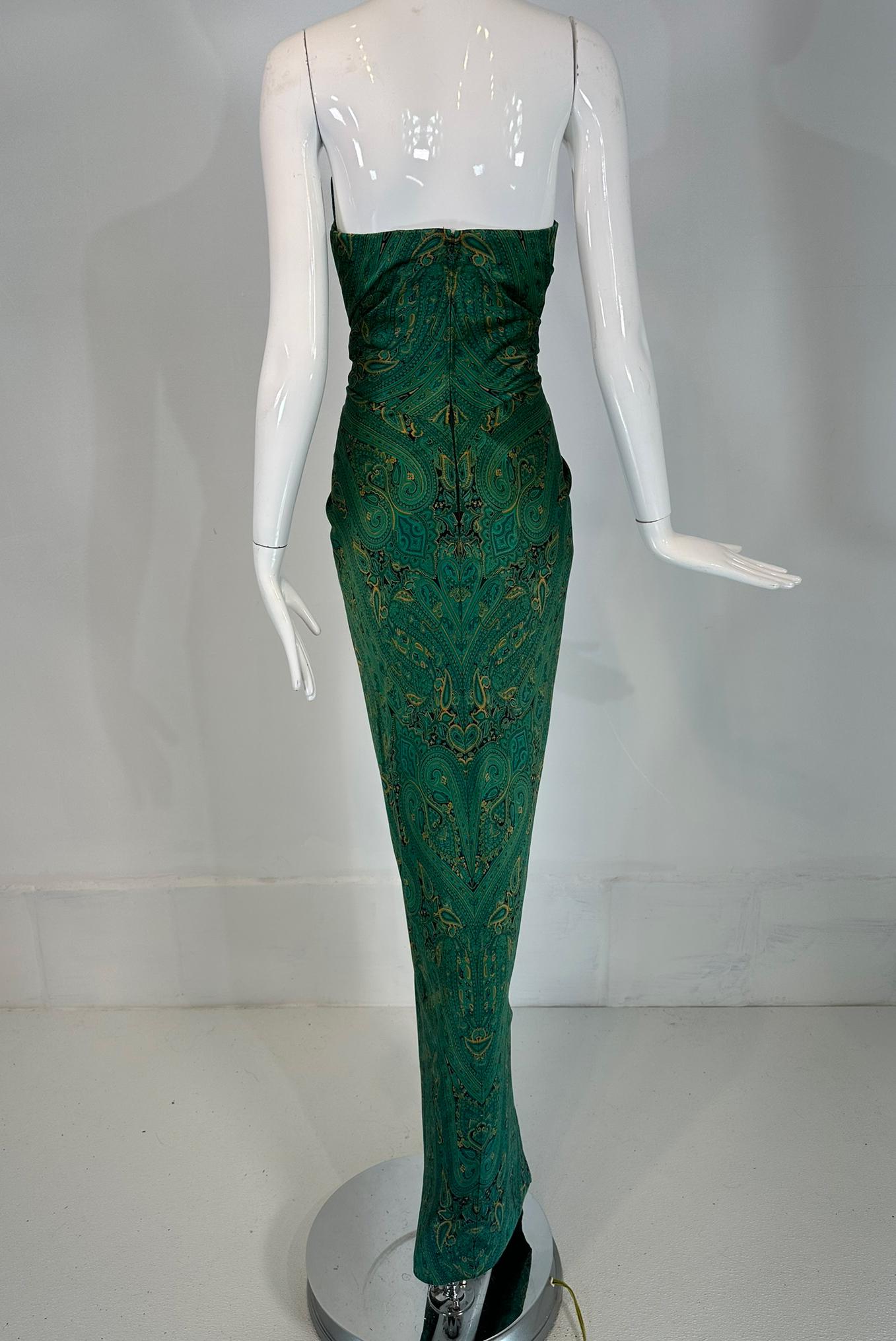 Arnold Scaasi Couture Silk Paisley Strapless Sarong Gown & Applique Jacket 1980s For Sale 5