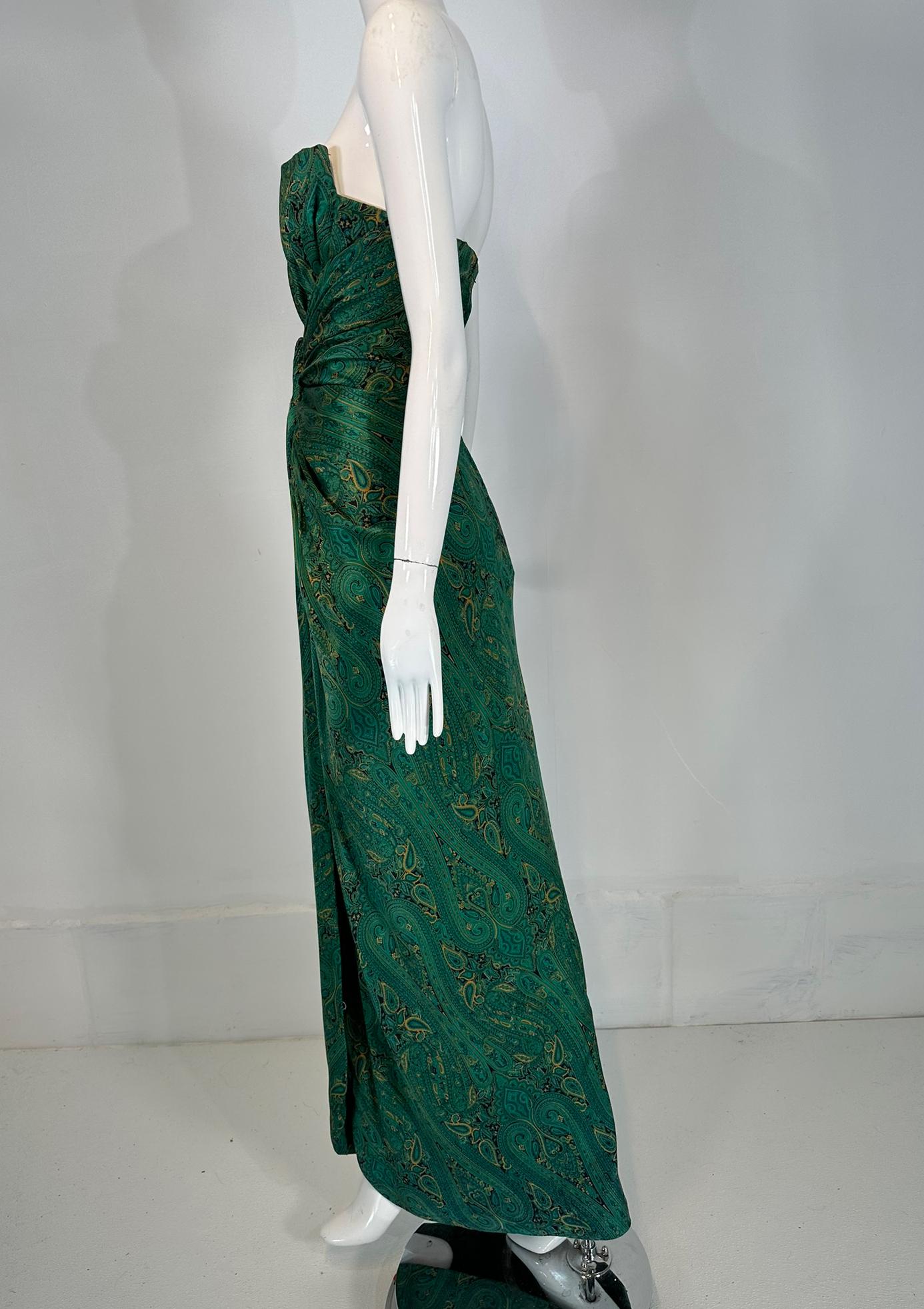 Arnold Scaasi Couture Silk Paisley Strapless Sarong Gown & Applique Jacket 1980s For Sale 7