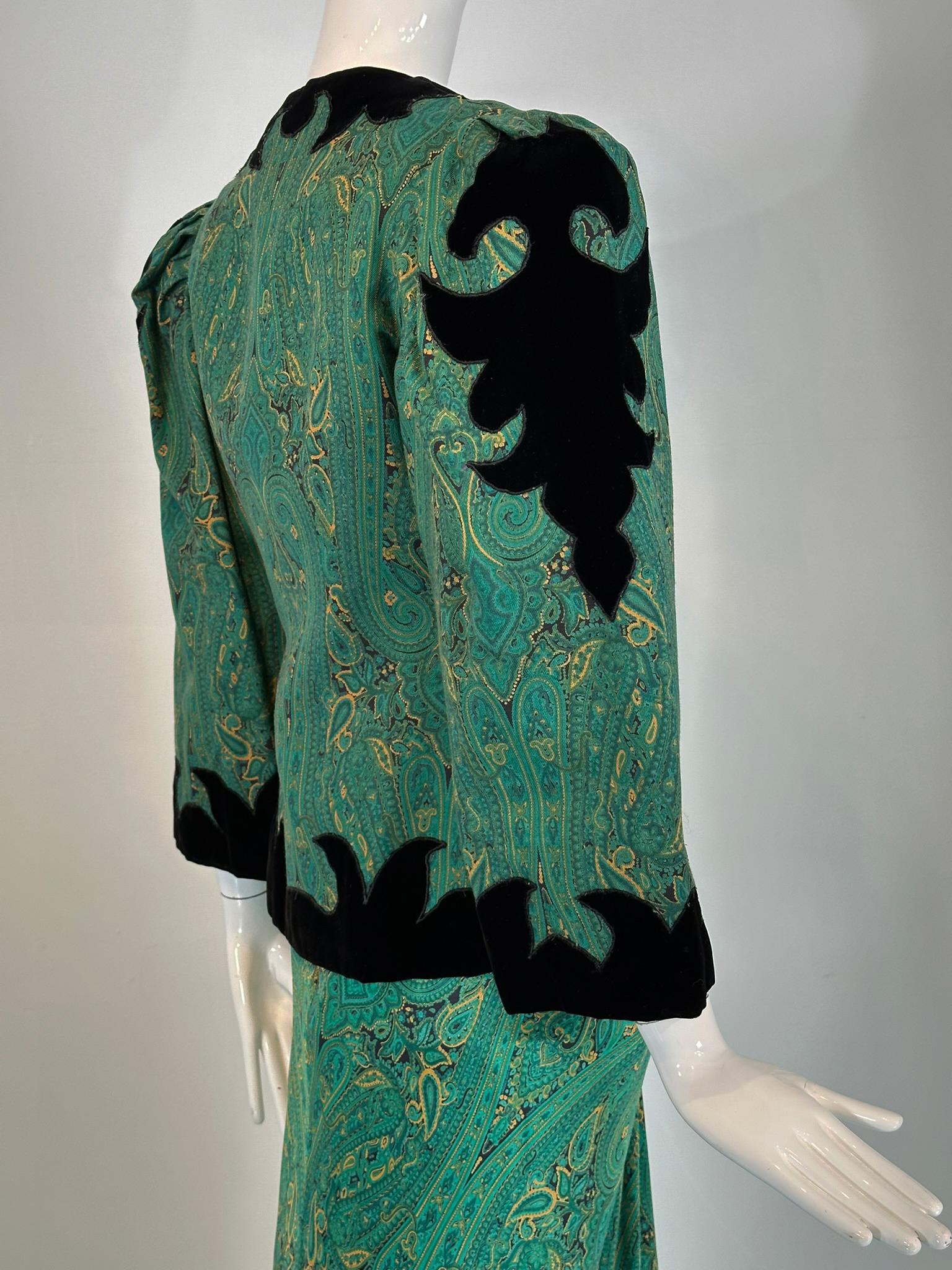 Arnold Scaasi Couture Silk Paisley Strapless Sarong Gown & Applique Jacket 1980s For Sale 13