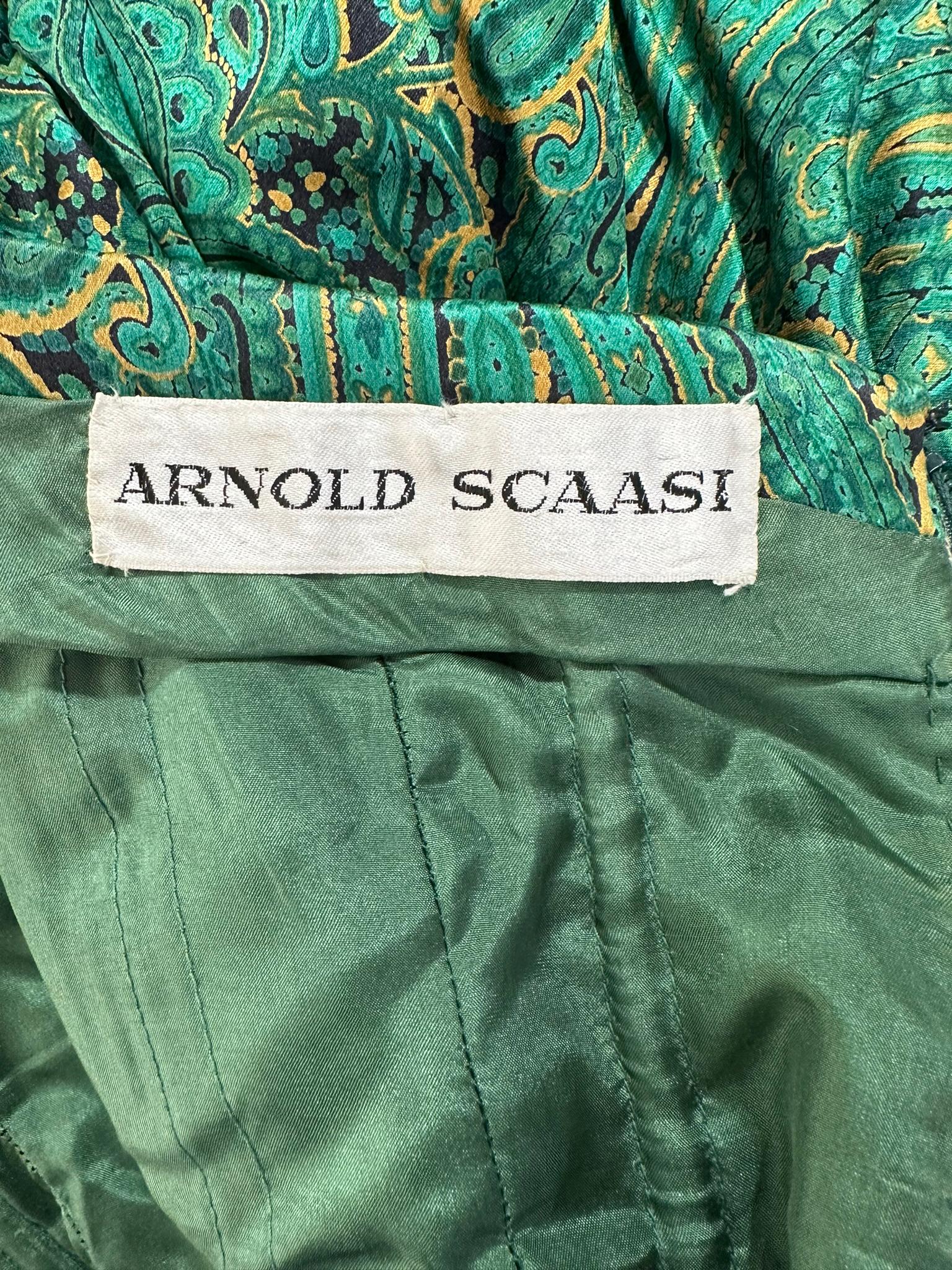 Arnold Scaasi Couture Silk Paisley Strapless Sarong Gown & Applique Jacket 1980s For Sale 14