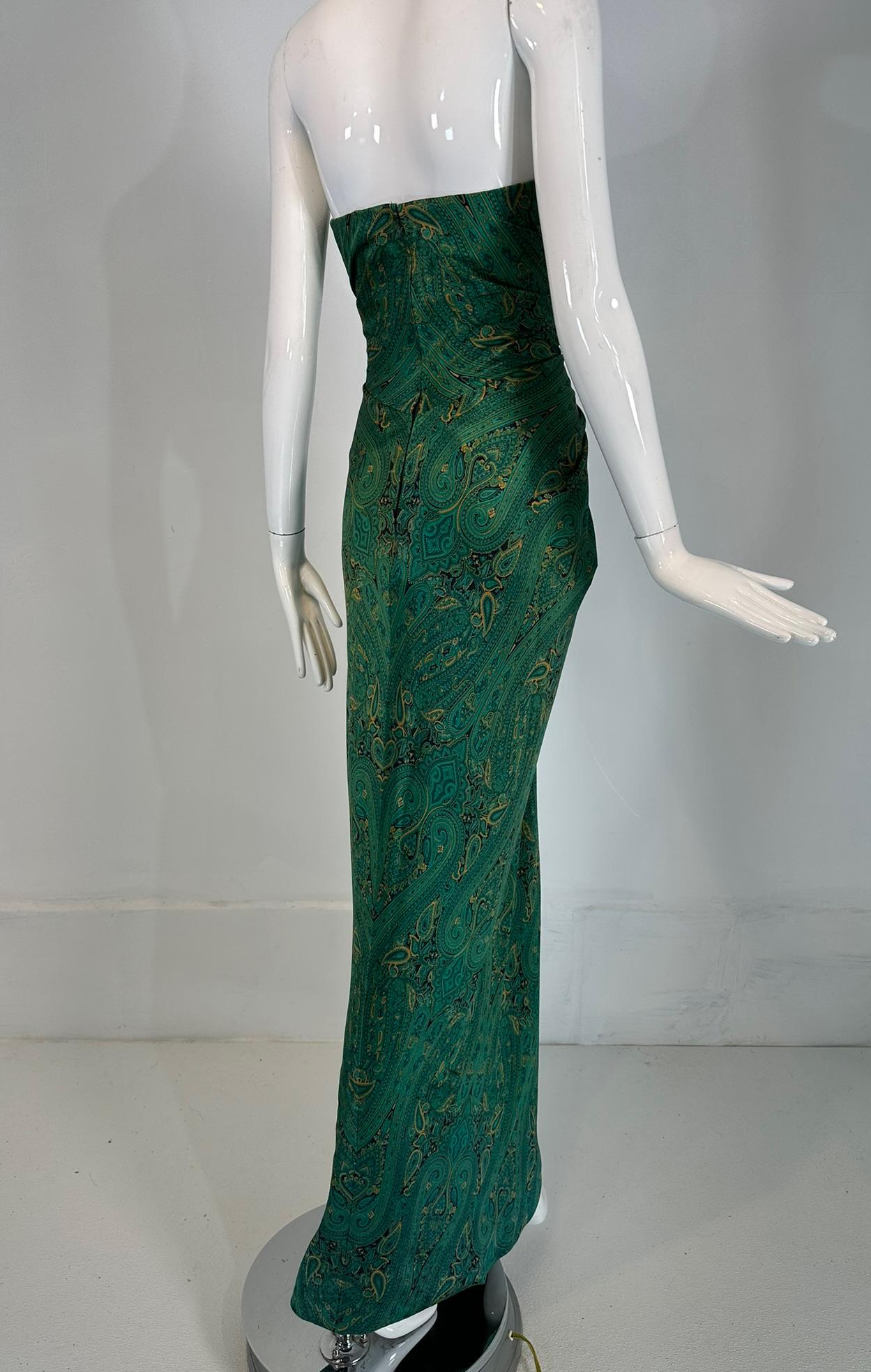 Arnold Scaasi Couture Silk Paisley Strapless Sarong Gown & Applique Jacket 1980s For Sale 4