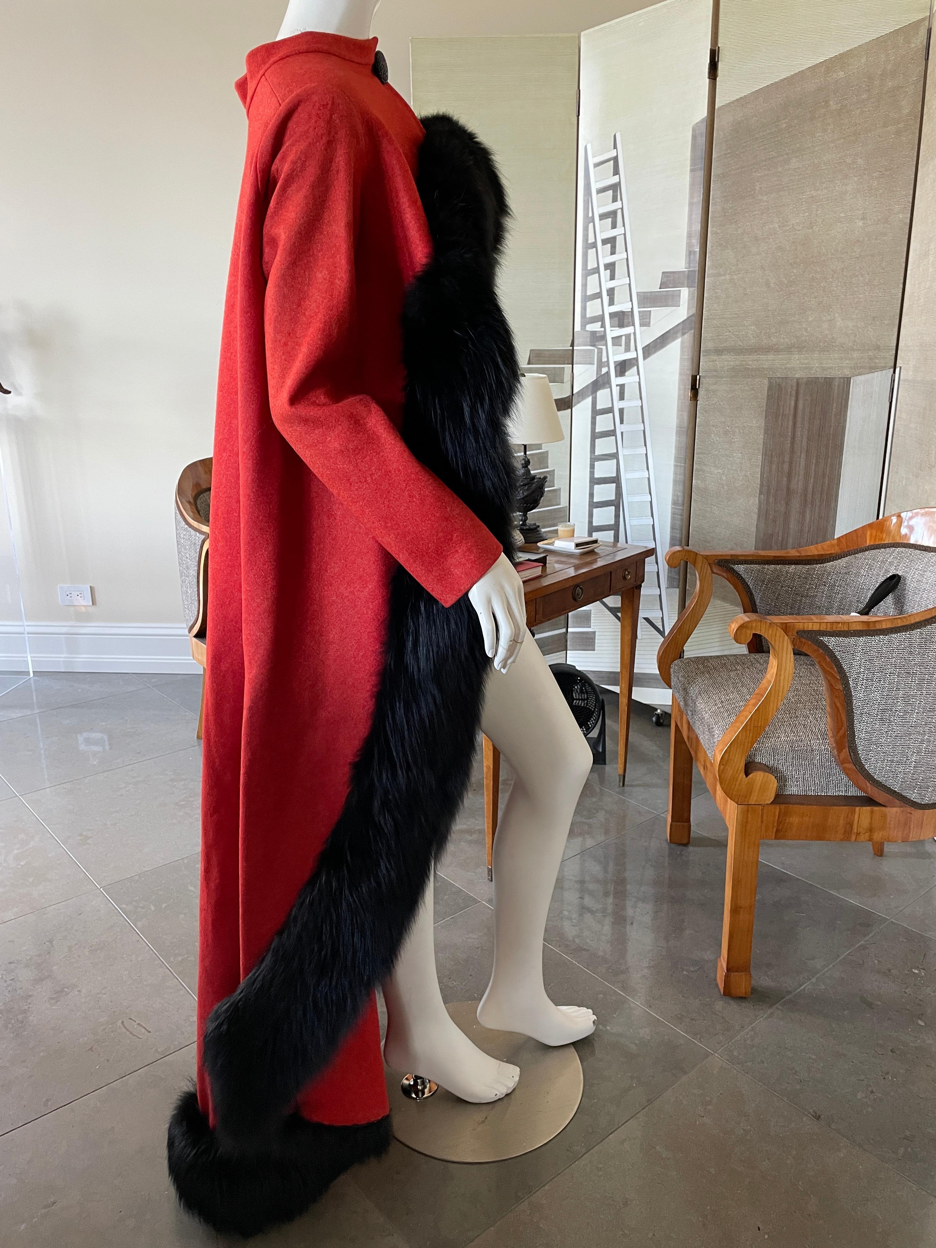 Arnold Scaasi Dramatic Red Opera Cape Trimmed in Black Fox For Sale 6