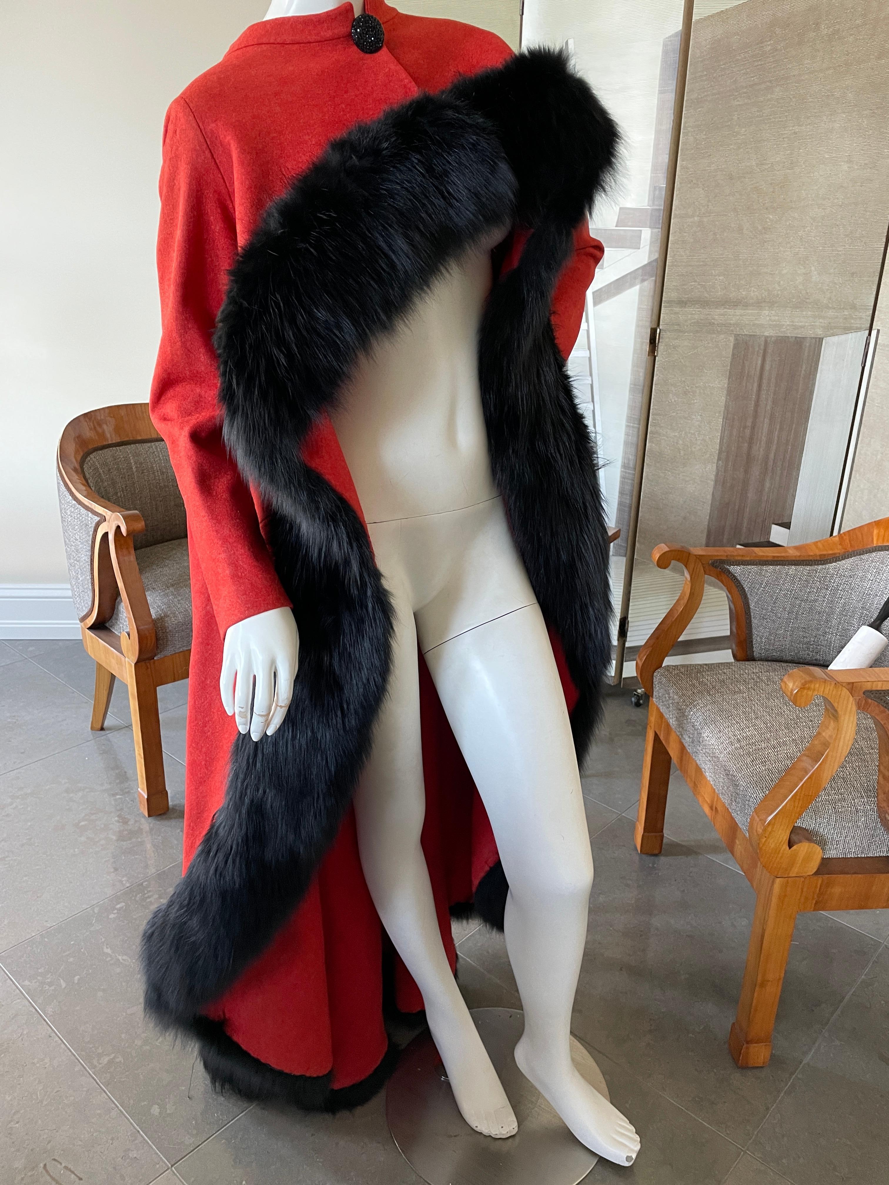 Arnold Scaasi Dramatic Red Opera Cape Trimmed in Black Fox For Sale 8