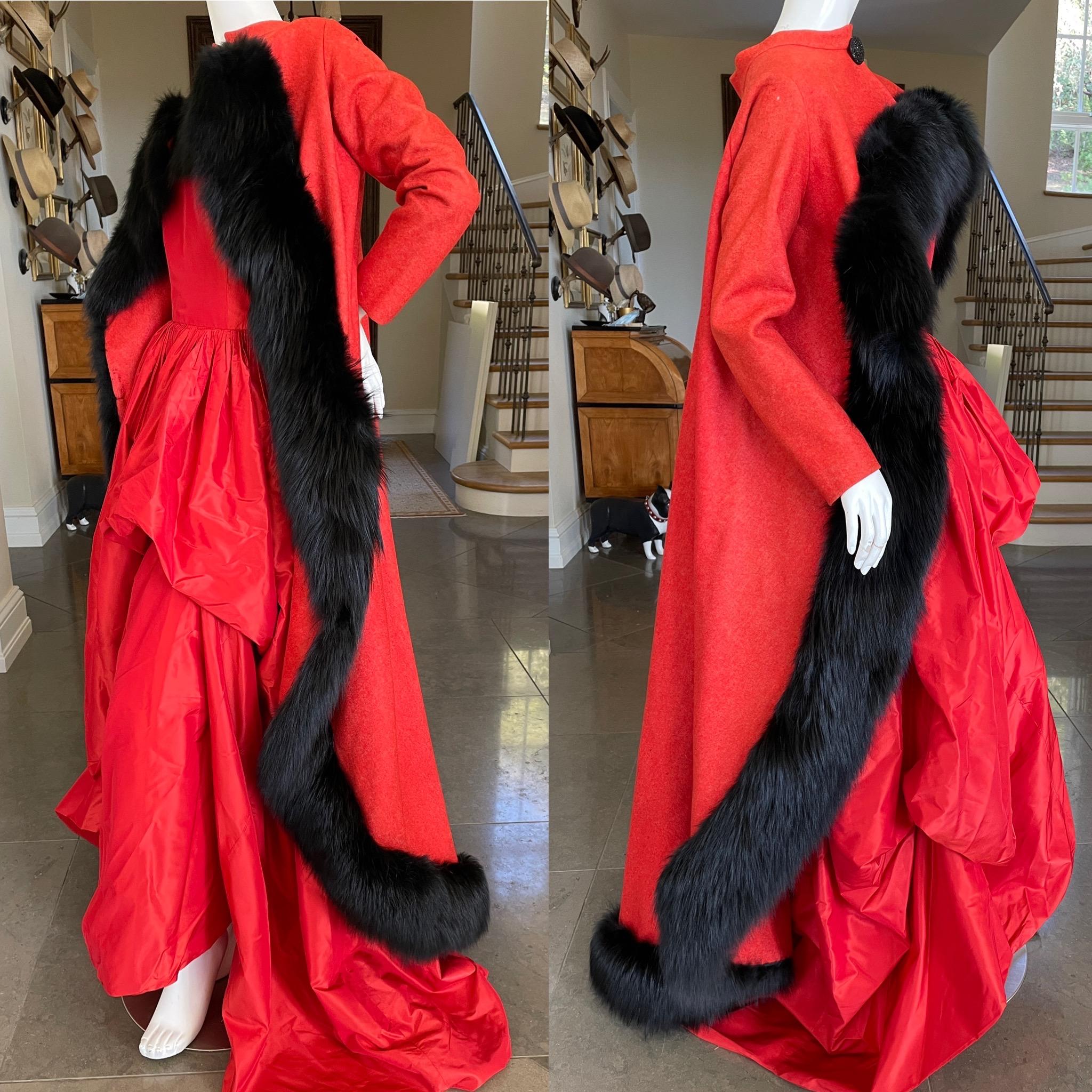 Arnold Scaasi Dramatic Red Opera Cape Trimmed in Black Fox For Sale 9