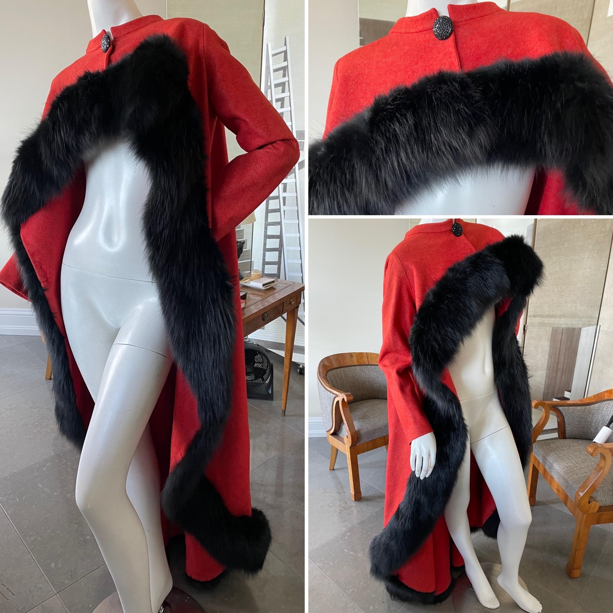 Arnold Scaasi Dramatic Red Opera Cape Trimmed in Black Fox For Sale 1