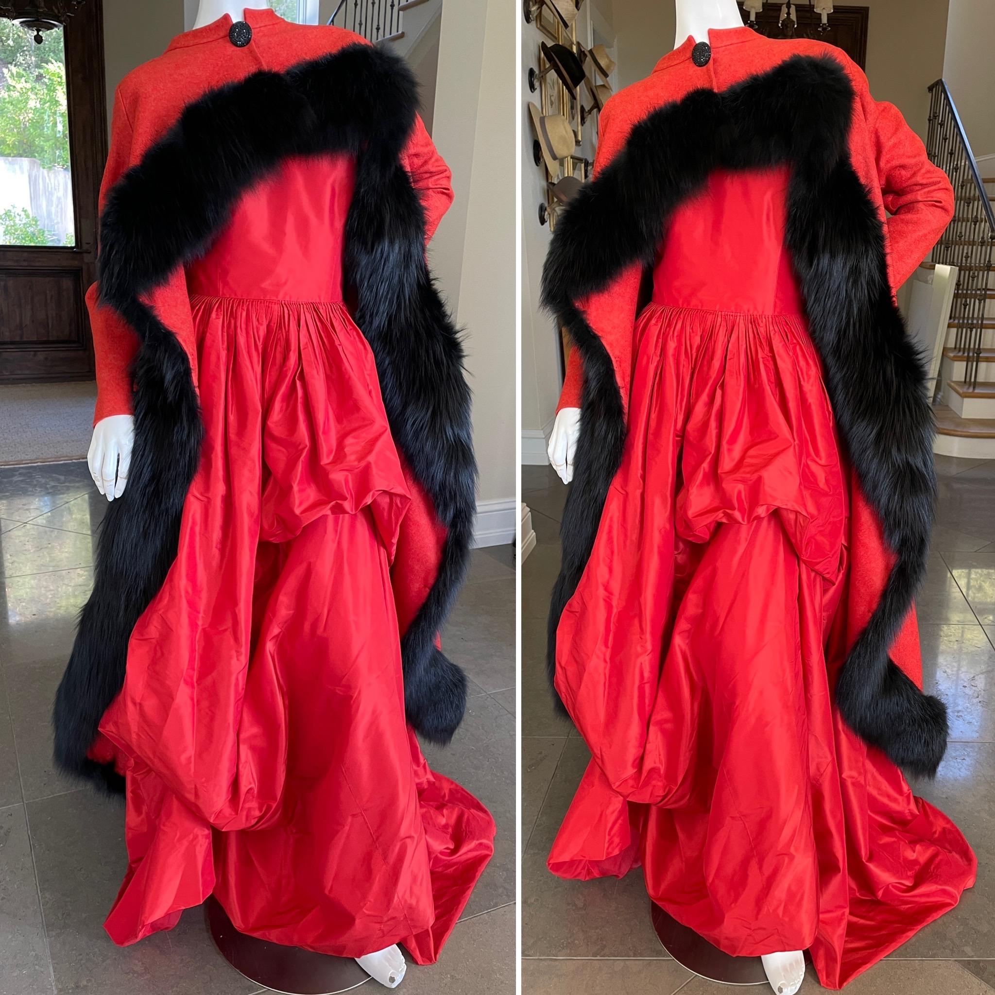 Arnold Scaasi Dramatic Red Opera Cape Trimmed in Black Fox For Sale 2