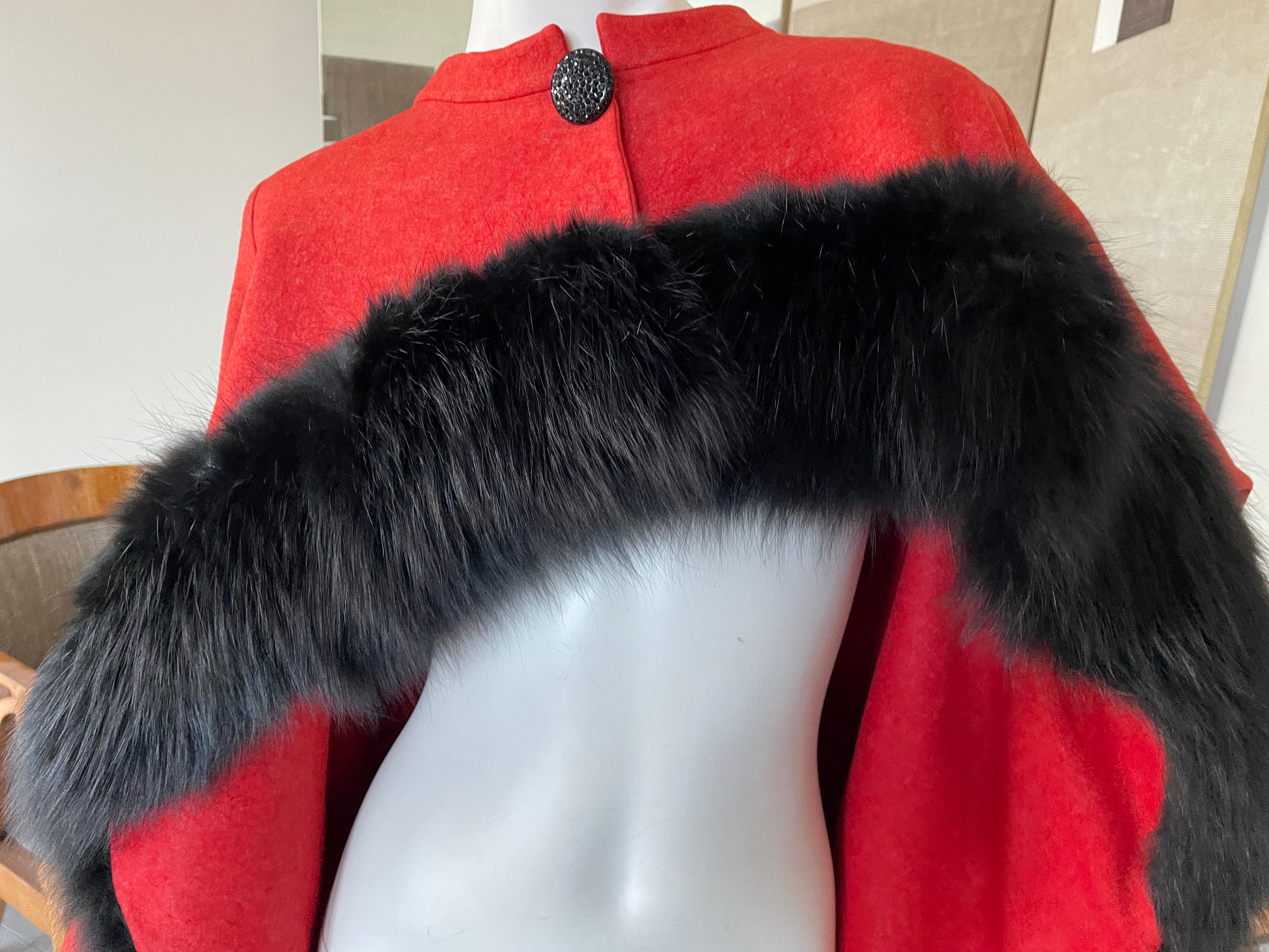 Arnold Scaasi Dramatic Red Opera Cape Trimmed in Black Fox For Sale 3
