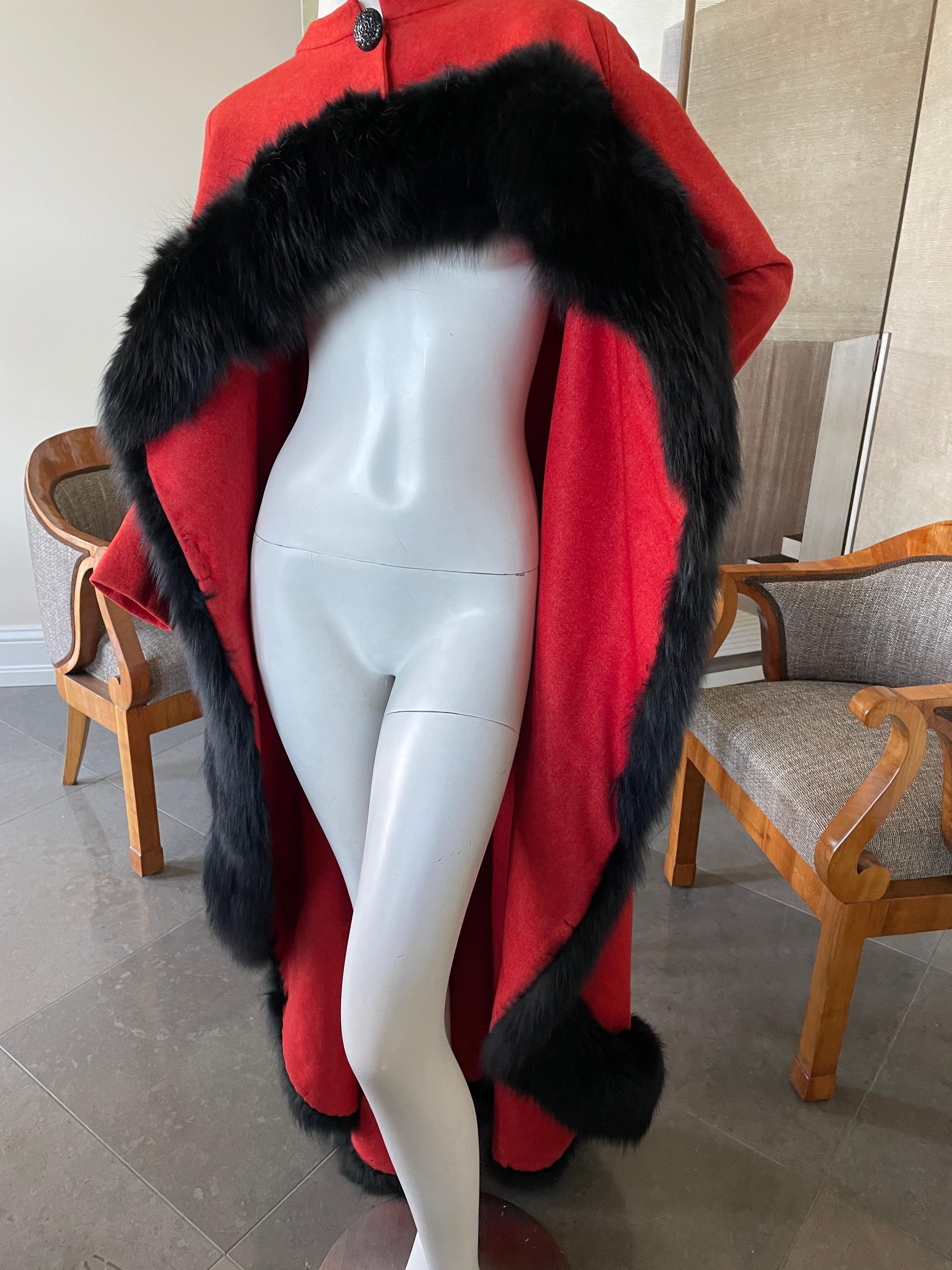 Arnold Scaasi Dramatic Red Opera Cape Trimmed in Black Fox For Sale 4