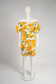 Arnold Scaasi Off-The-Shoulder Ruched Floral-Print Cocktail Dress