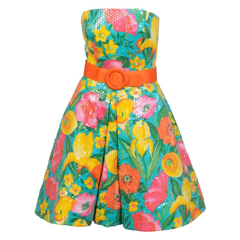 Arnold Scaasi Sequins Covered  Colorful Cotton Floral Dress