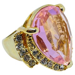 ARNOLD SCAASI signed gold plated huge pink glass cocktail ring