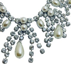 ARNOLD SCAASI signed silver pearl crystal statement designer runway necklace
