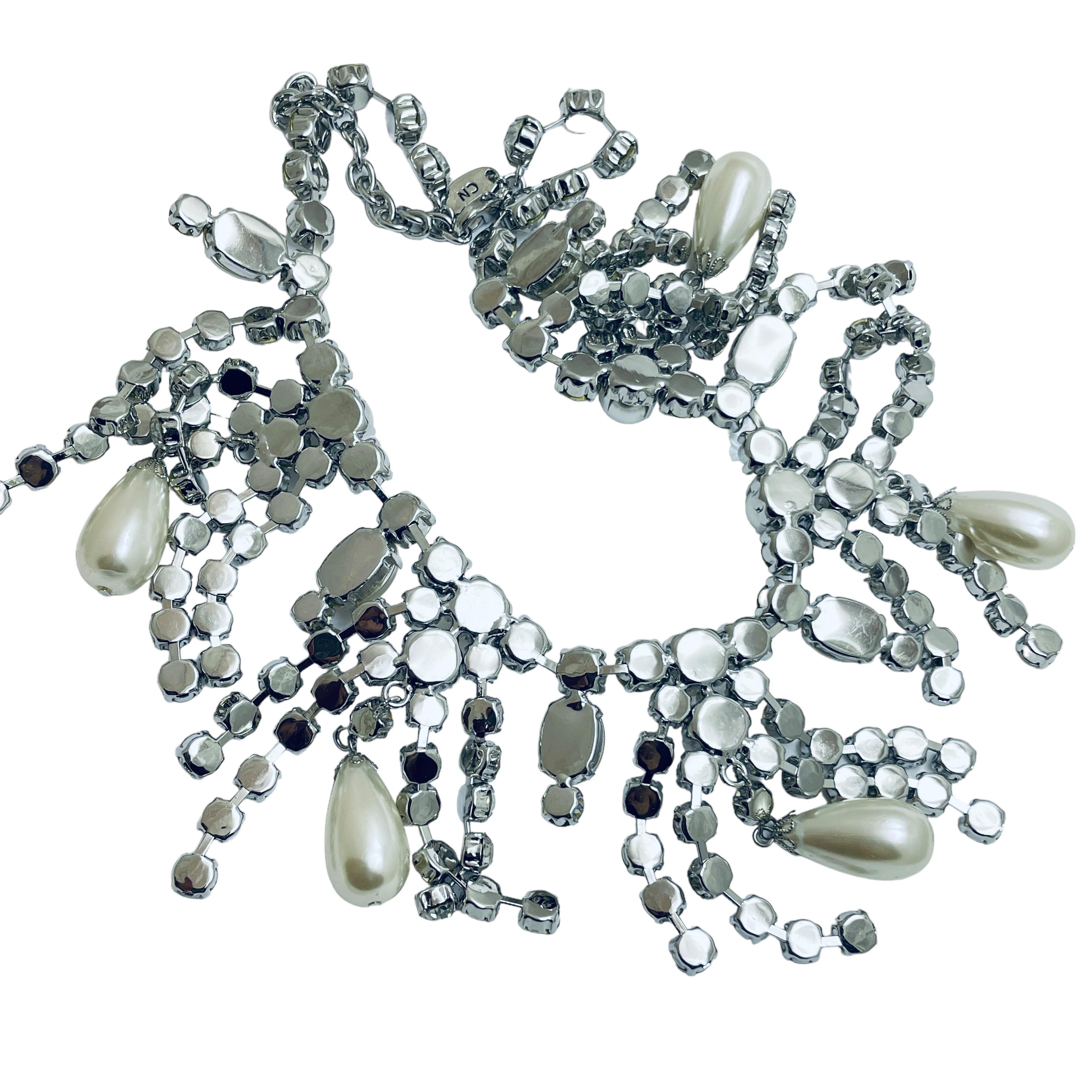 Donna Arnold Scaasi, collana firmata in argento con perle e cristalli, firmata da designer in vendita