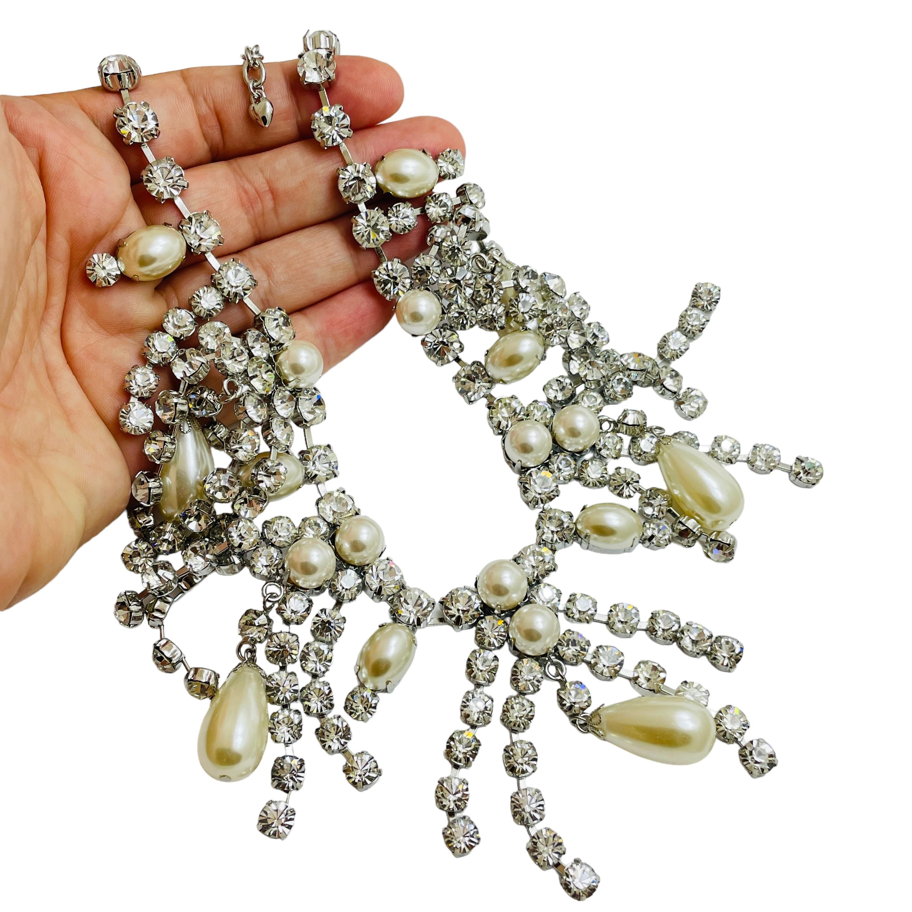 Arnold Scaasi, collana firmata in argento con perle e cristalli, firmata da designer in vendita 1