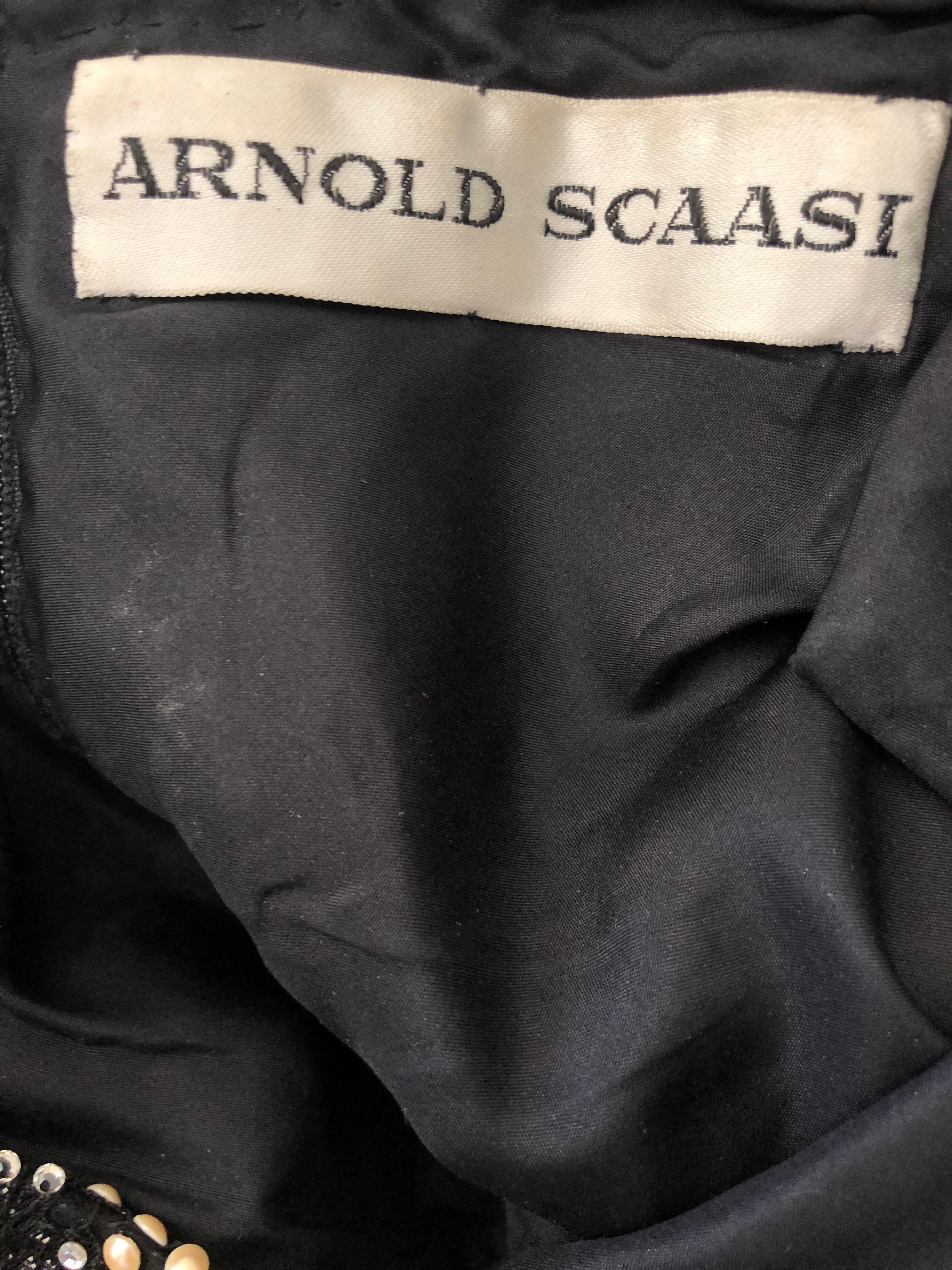 Arnold Scaasi Vintage 1980's Black Velvet Evening Dress w Crystal & Pearl Detail For Sale 7