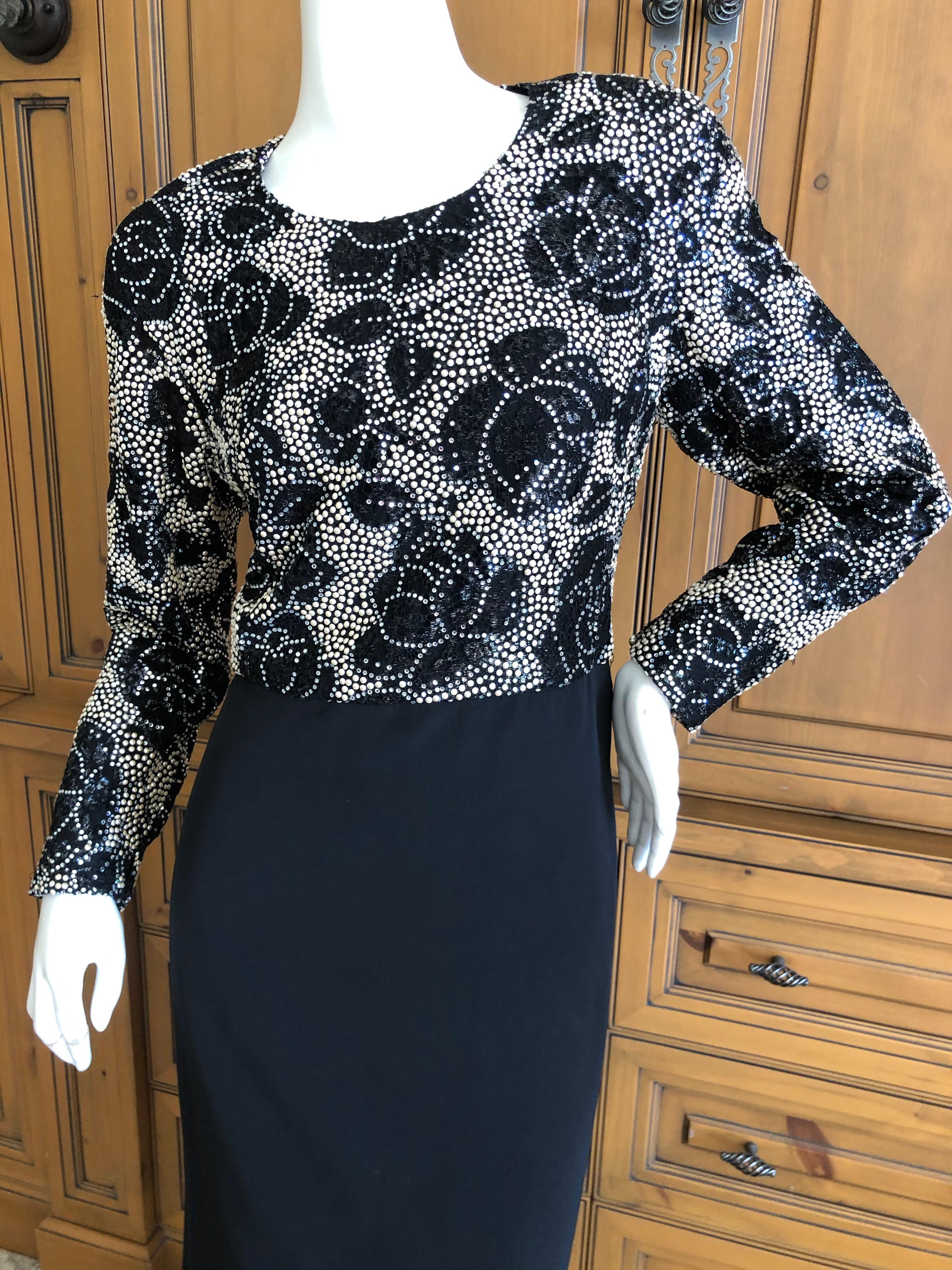 Arnold Scaasi Vintage 1980's Black Velvet Evening Dress w Crystal & Pearl Detail In Excellent Condition For Sale In Cloverdale, CA