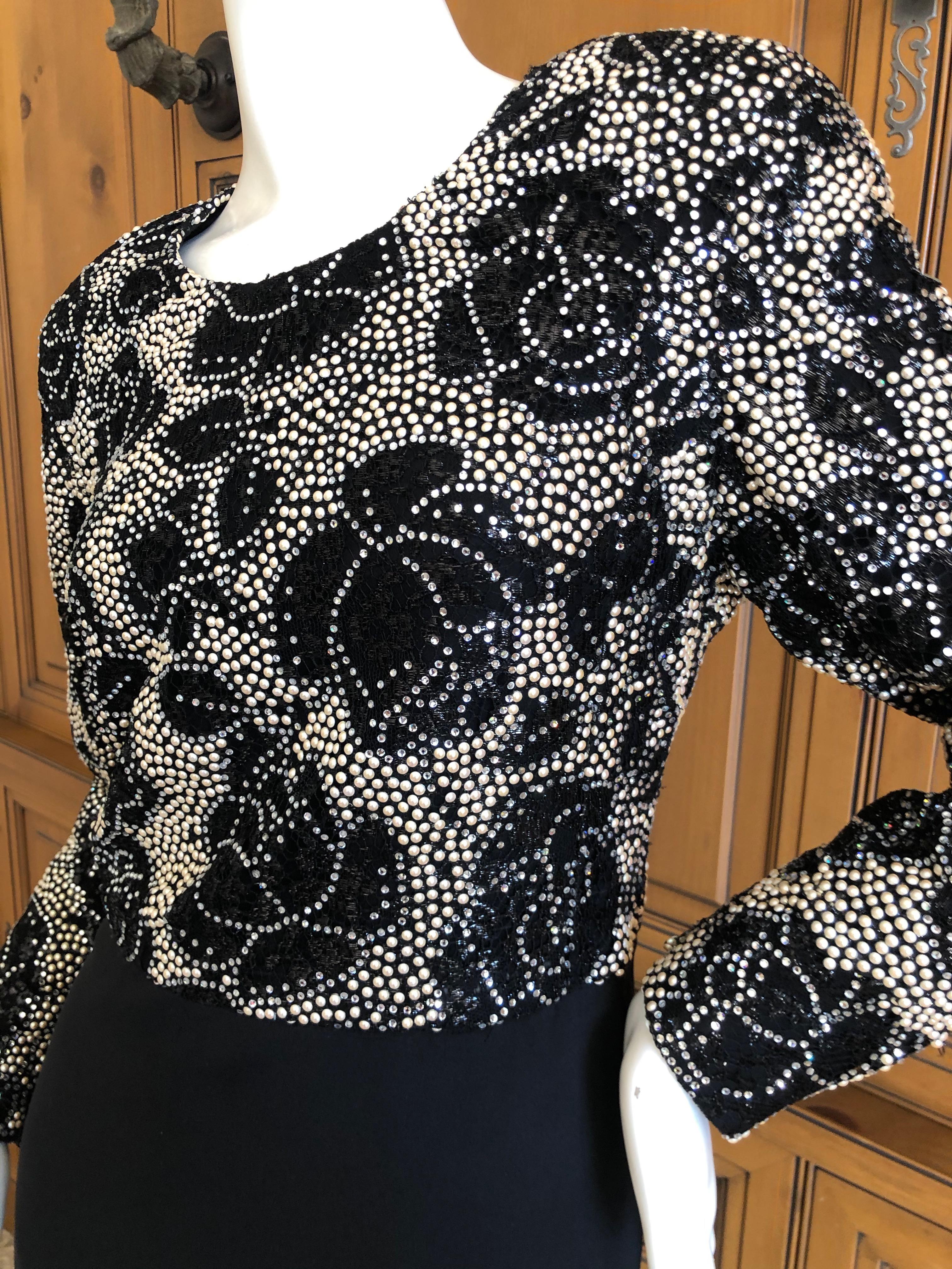 Women's or Men's Arnold Scaasi Vintage 1980's Black Velvet Evening Dress w Crystal & Pearl Detail For Sale
