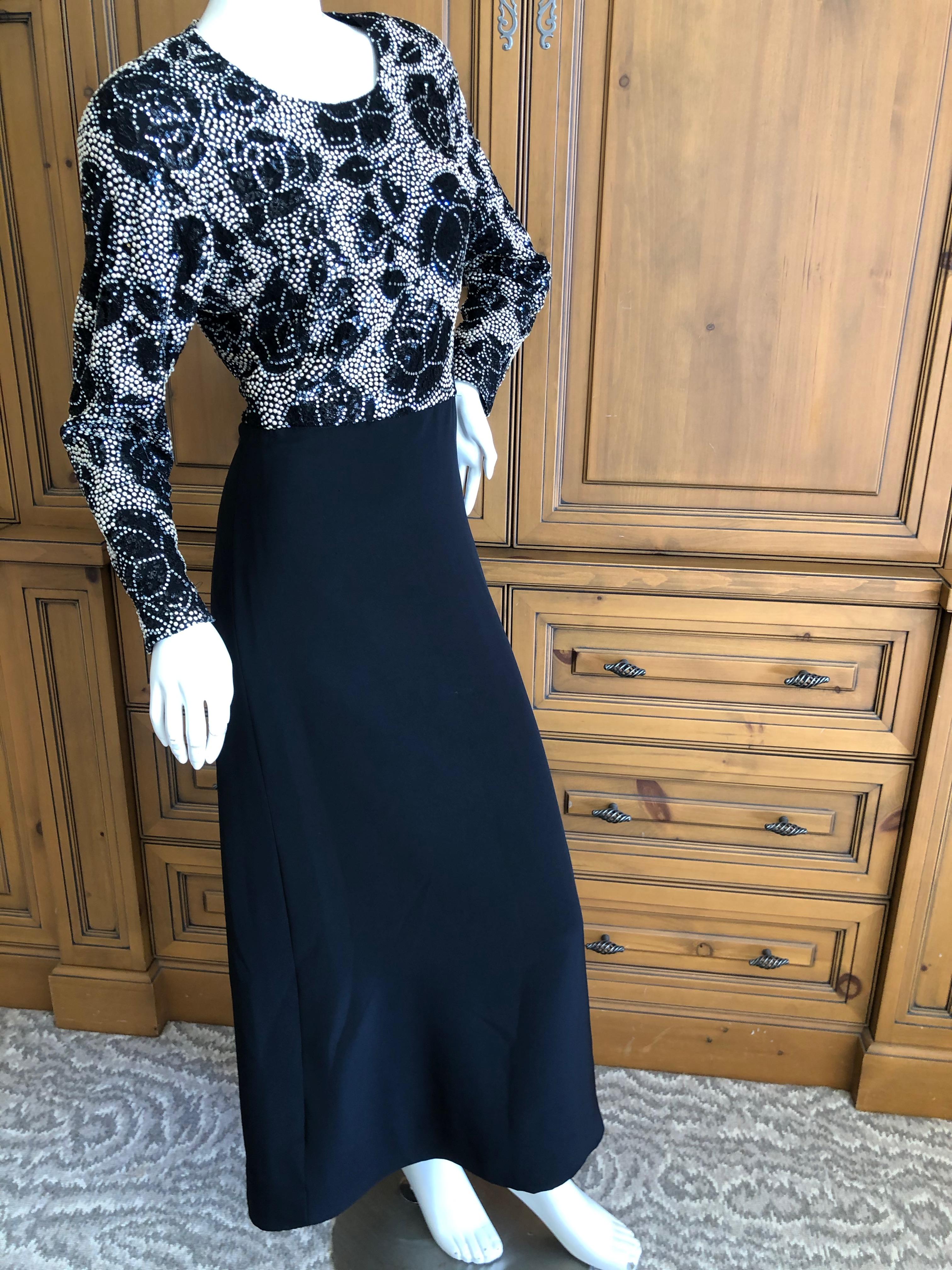 Arnold Scaasi Vintage 1980's Black Velvet Evening Dress w Crystal & Pearl Detail For Sale 3