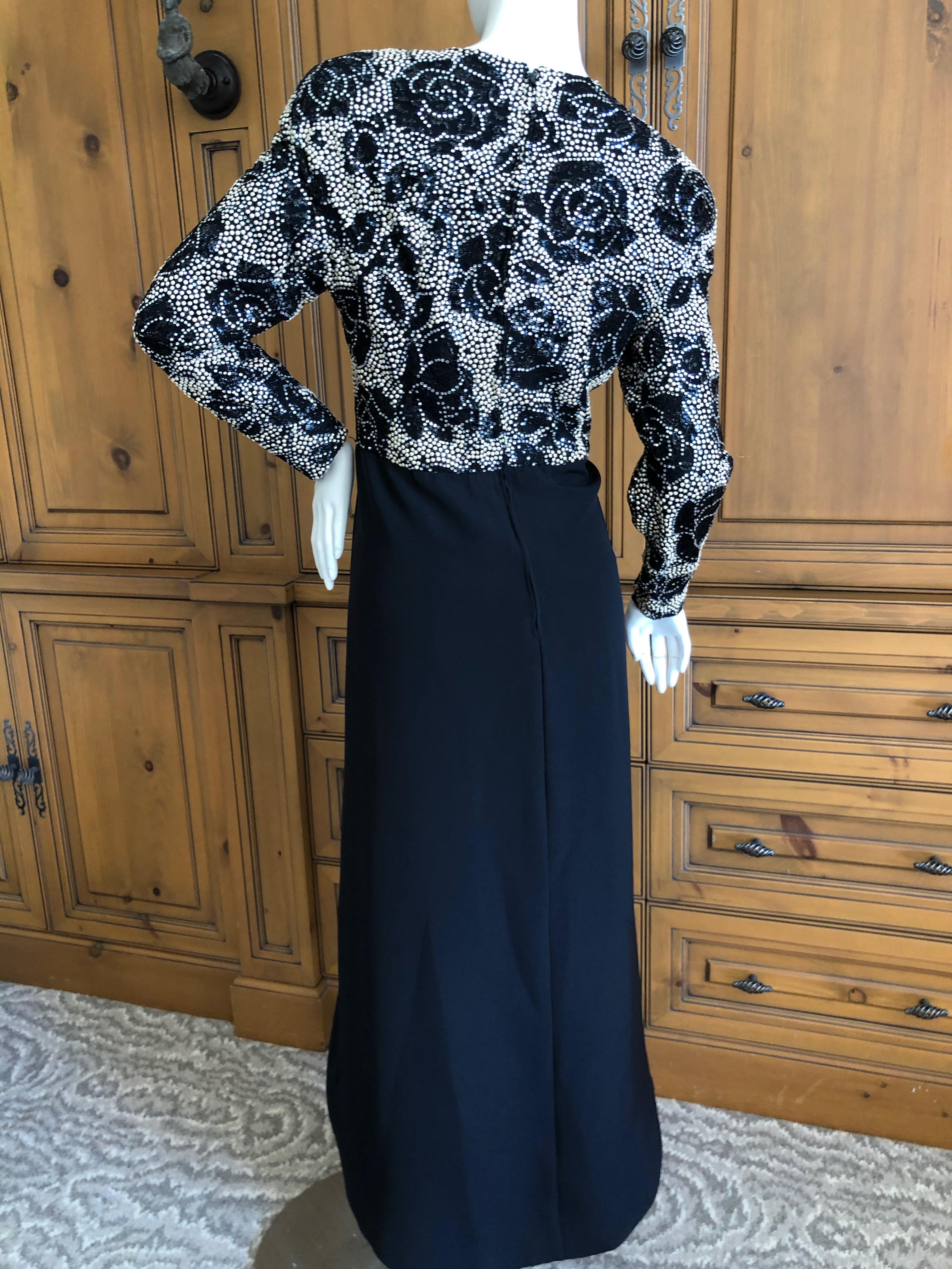 Arnold Scaasi Vintage 1980's Black Velvet Evening Dress w Crystal & Pearl Detail For Sale 5