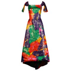 Robe de soirée en soie lamée métallisée colorée « vintage » Arnold Scaasi, années 1980