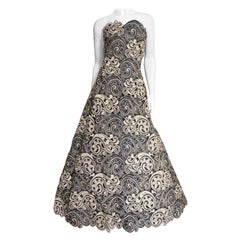 Arnold Scassi - Robe bustier en soie brodée de dentelle des années 1990