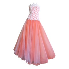 Arnold Scassi Lace and Tulle Strapless Gown