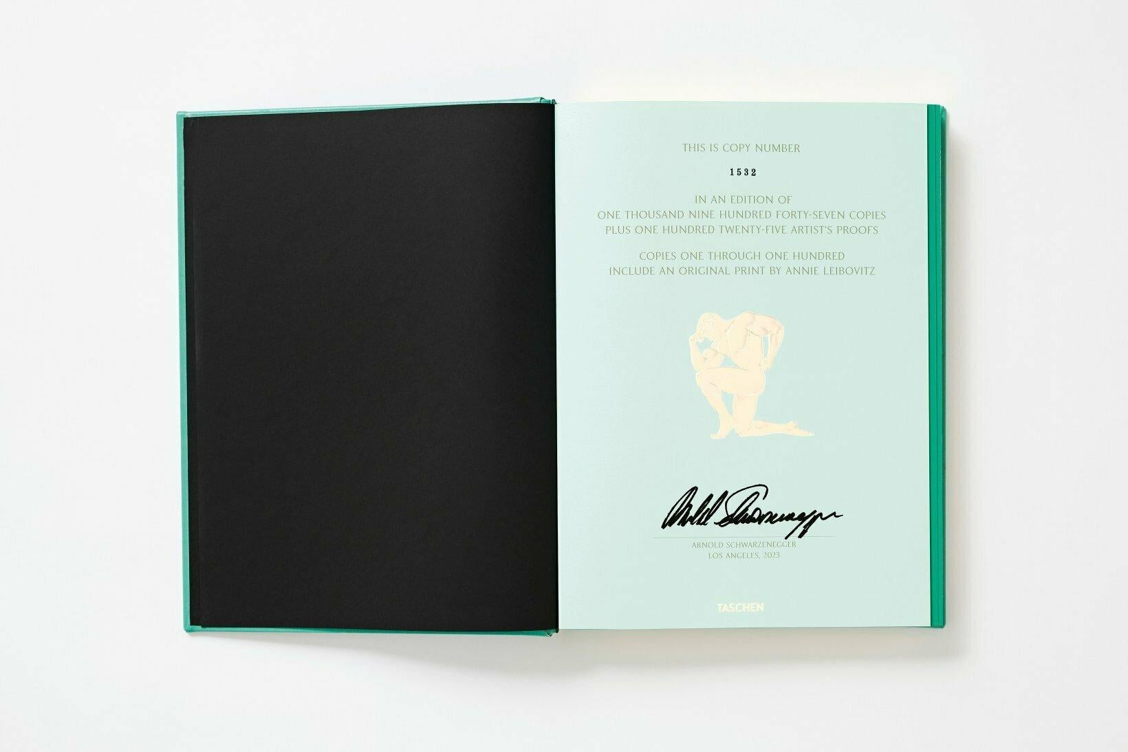 Faux Leather Arnold Schwarzenegger, Signed Limited Edition Book with Capitello Bookstand For Sale