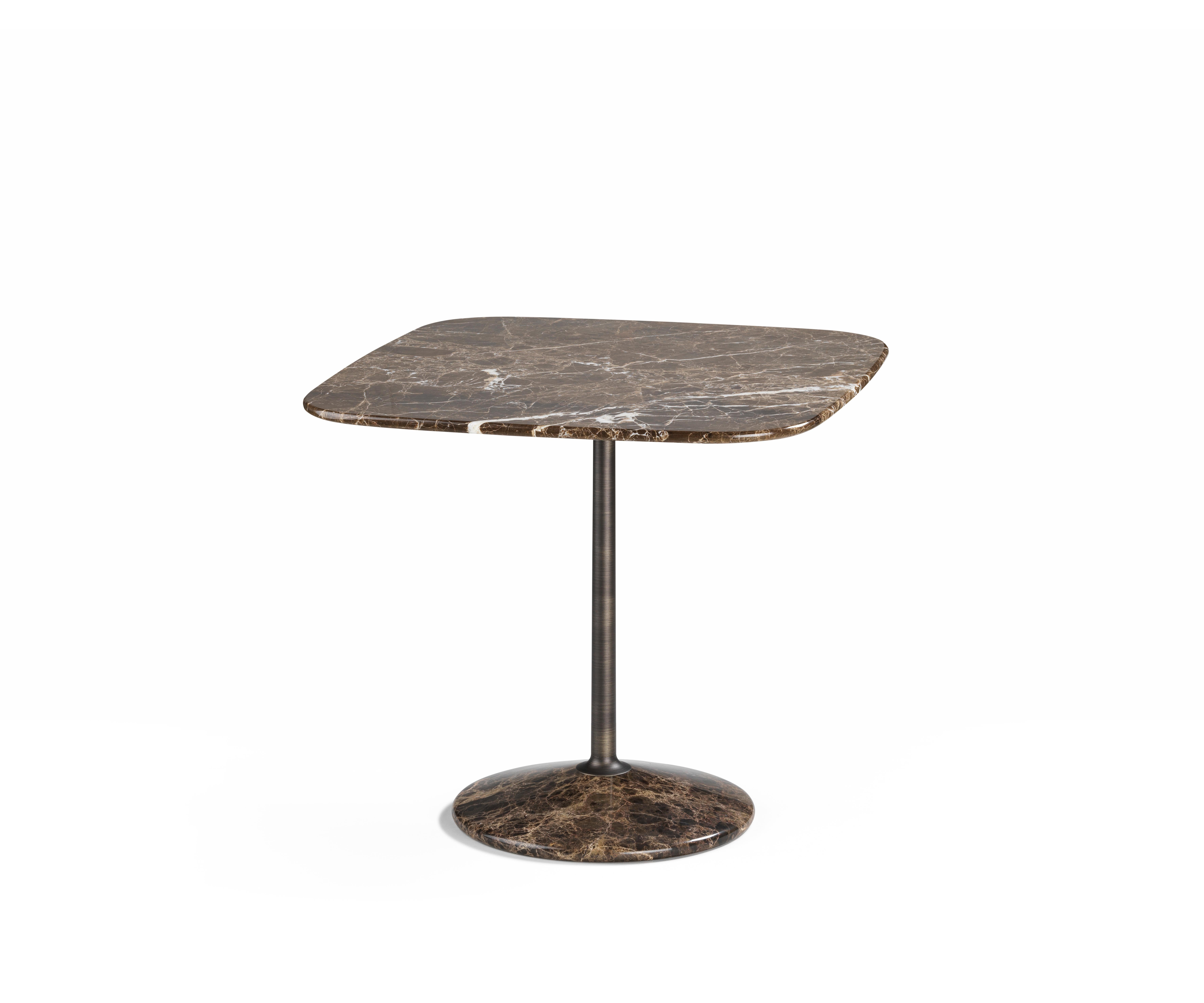 Contemporary Arnold Short Table, Emperador Dark Top, Burnished Brass Structure, Made in Italy For Sale