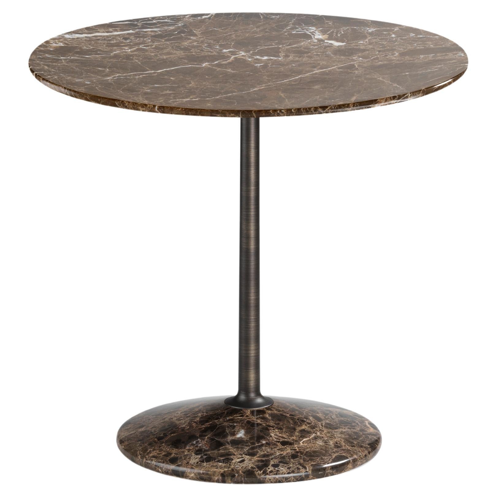 Arnold Short Table, Emperador Dark Top, Burnished Brass Structure, Made in Italy