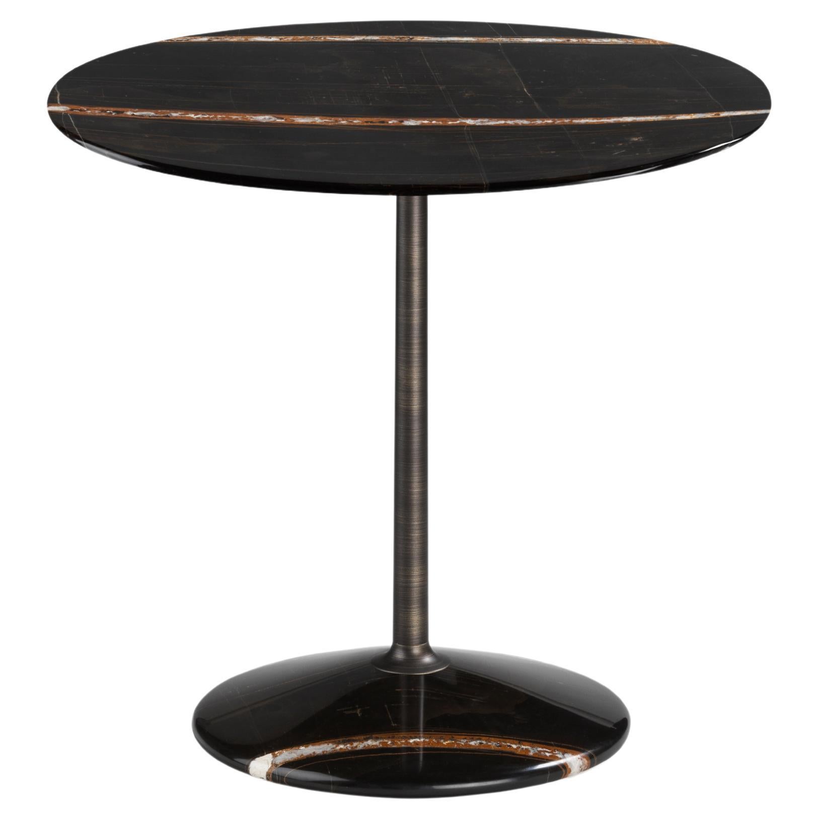 Arnold Short Table, Sahara Noir Top, Burnished Brass Structure, Made in Italy