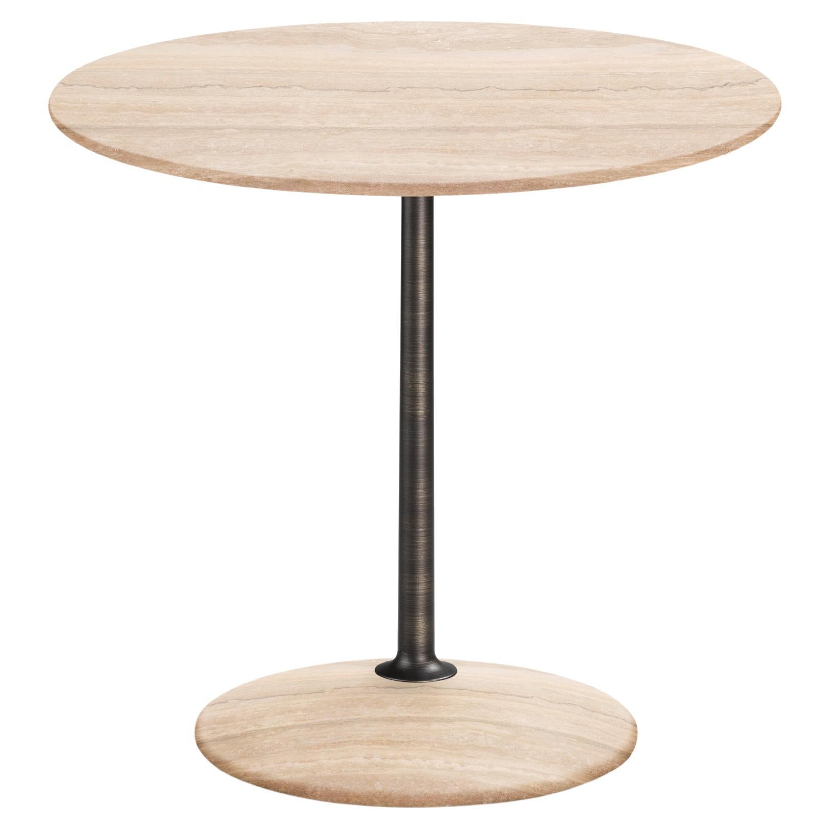 Arnold Short Table, Travertine Top, Burnished Brass Structure, Made in Italy