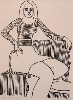 Arnold Singer "Woman on Arm of Sofa" Lithograph Linear Black & White