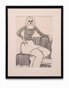 "Woman on Arm of Sofa", Lithograph, Linear, Black & White, Elemental Shapes