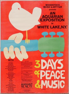 Vintage Modern Red Toned Woodstock Music and Art Fair Lithograph Poster
