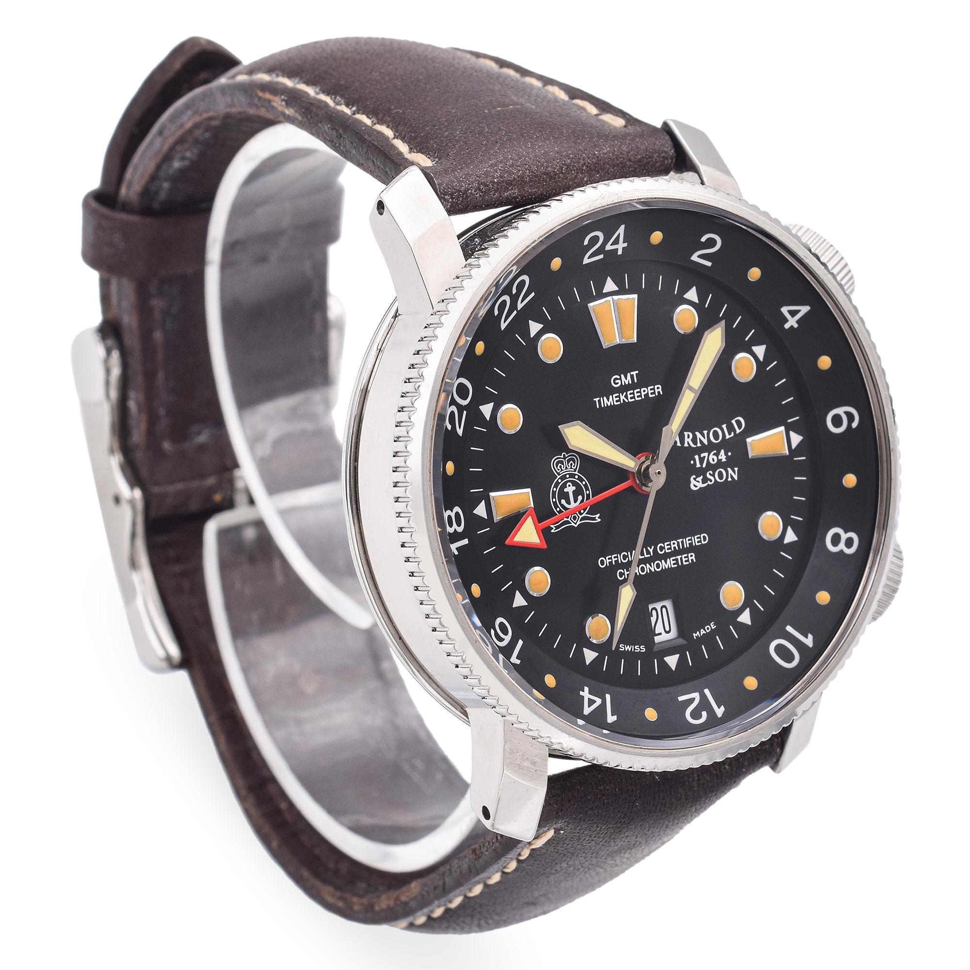 The Arnold & Son GMT Timekeeper II is a testament to the brand's horological expertise, featuring a dual-time function that caters to the needs of global travelers. The 42mm stainless steel case houses an automatic Caliber 787 movement, ensuring