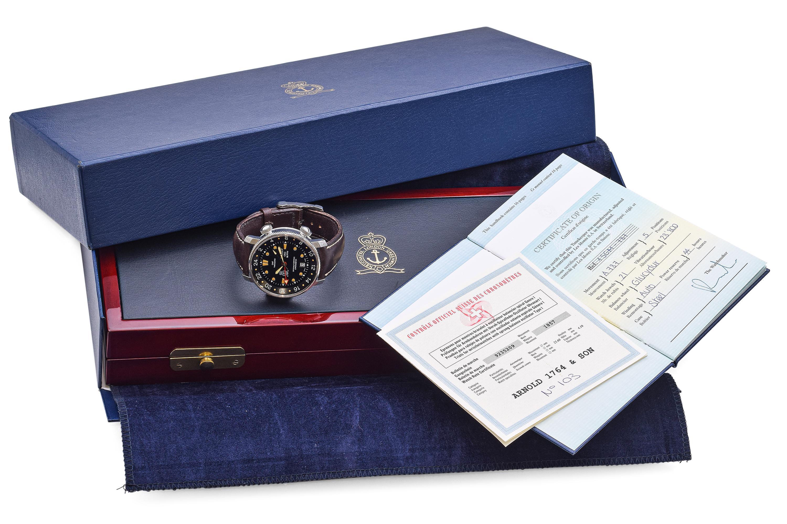 Arnold & Son GMT Timekeeper Automatic Men's Watch Ref. 1SGM-787 In Excellent Condition For Sale In New York, NY