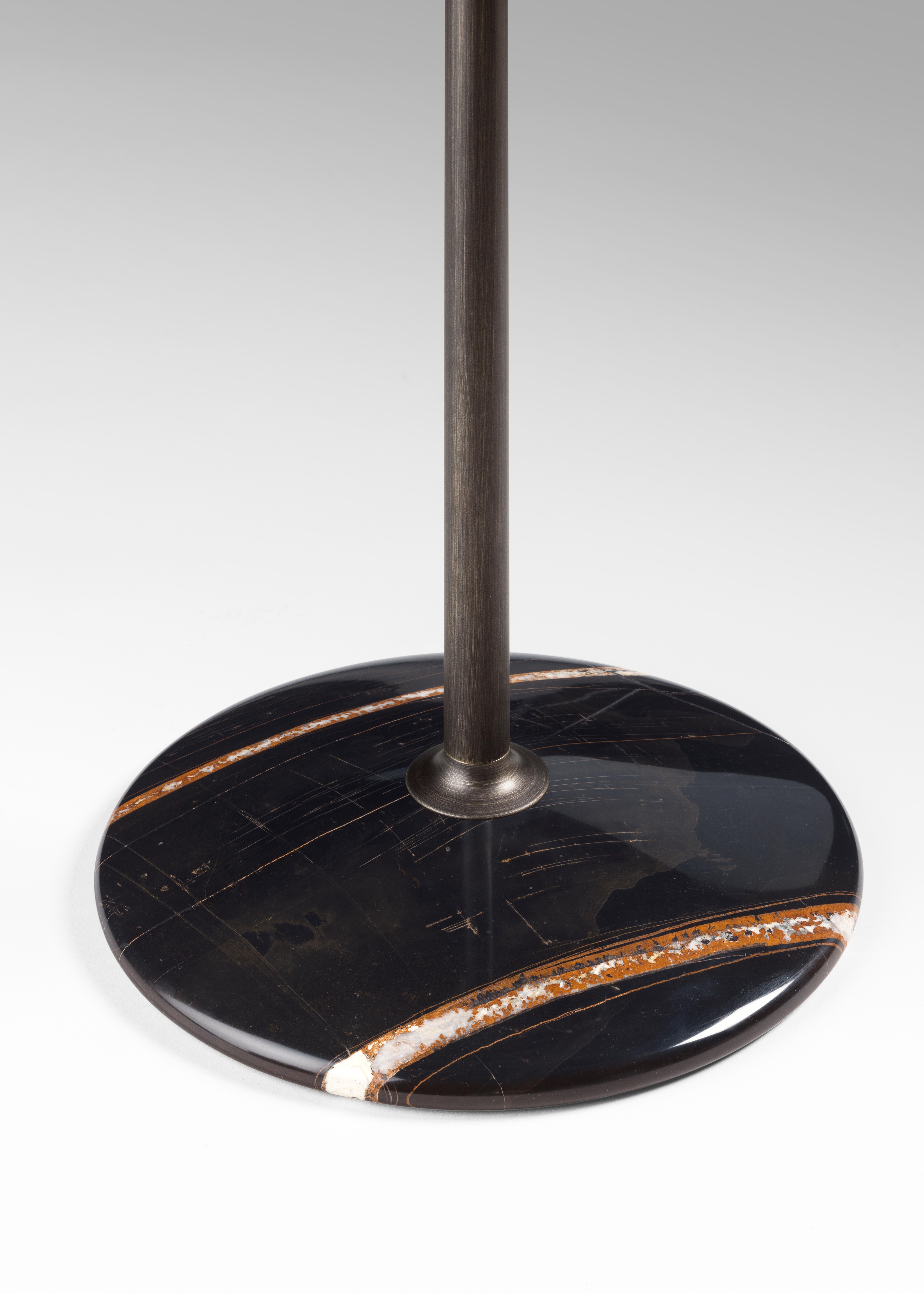 Marble Arnold Tall Table, Sahara Noir Top, Burnished Brass Structure, Made in Italy For Sale