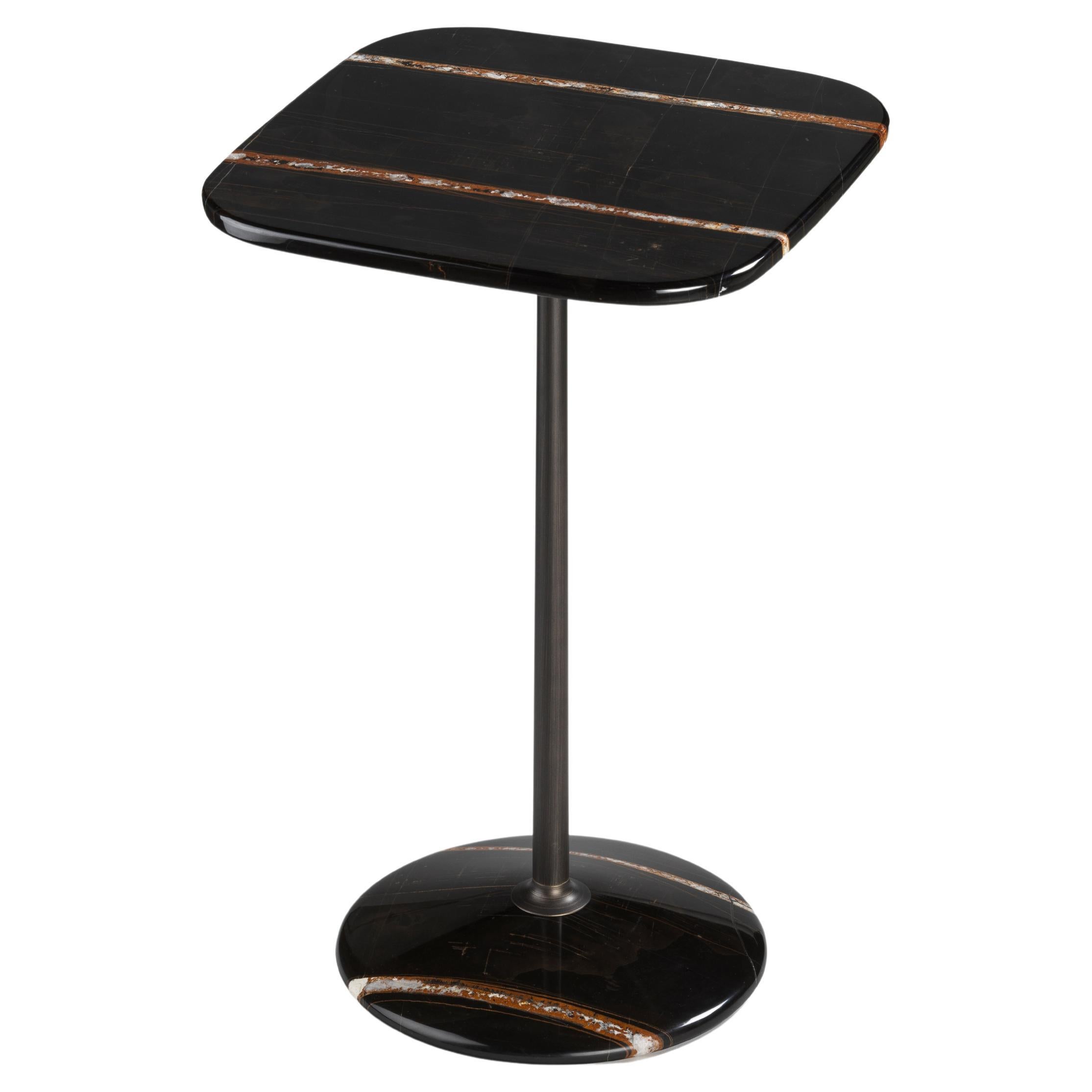 Arnold Tall Table, Sahara Noir Top, Burnished Brass Structure, Made in Italy For Sale