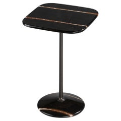 Arnold Tall Table, Sahara Noir Top, Burnished Brass Structure, Made in Italy